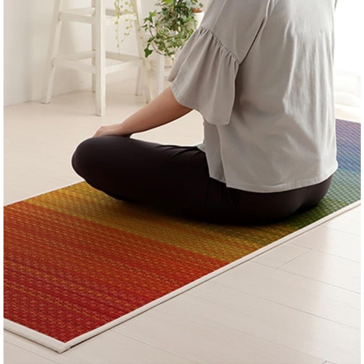 Ikehiko Igusa Rush Grass Tatami Yoga Mat - 185cm Rainbow Pattern for Meditation, Home Decor & Japanese Style Flooring
