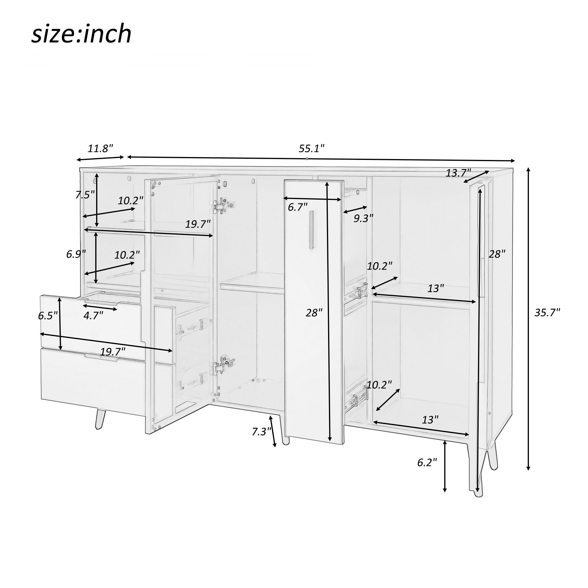 Modern Storage Cabinet with Tempered Glass Doors & Drawers - Multi-Purpose Sideboard, Entryway Console Table & TV Stand with Metal Handles for Living Room, Bedroom or Office (Black & Gray) - Perfect for Organizing, Displaying Decor & Enhancing Home Aesthetics