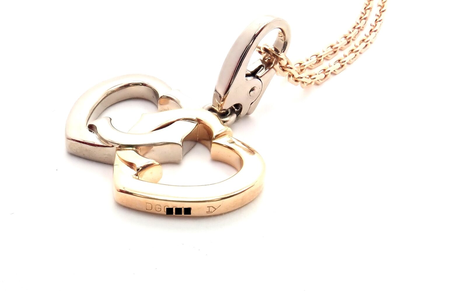 Authentic Cartier 18K Rose Gold & White Gold Double C Heart Pendant Necklace - Luxury Jewelry Gift for Women, Perfect for Valentine's Day & Anniversary