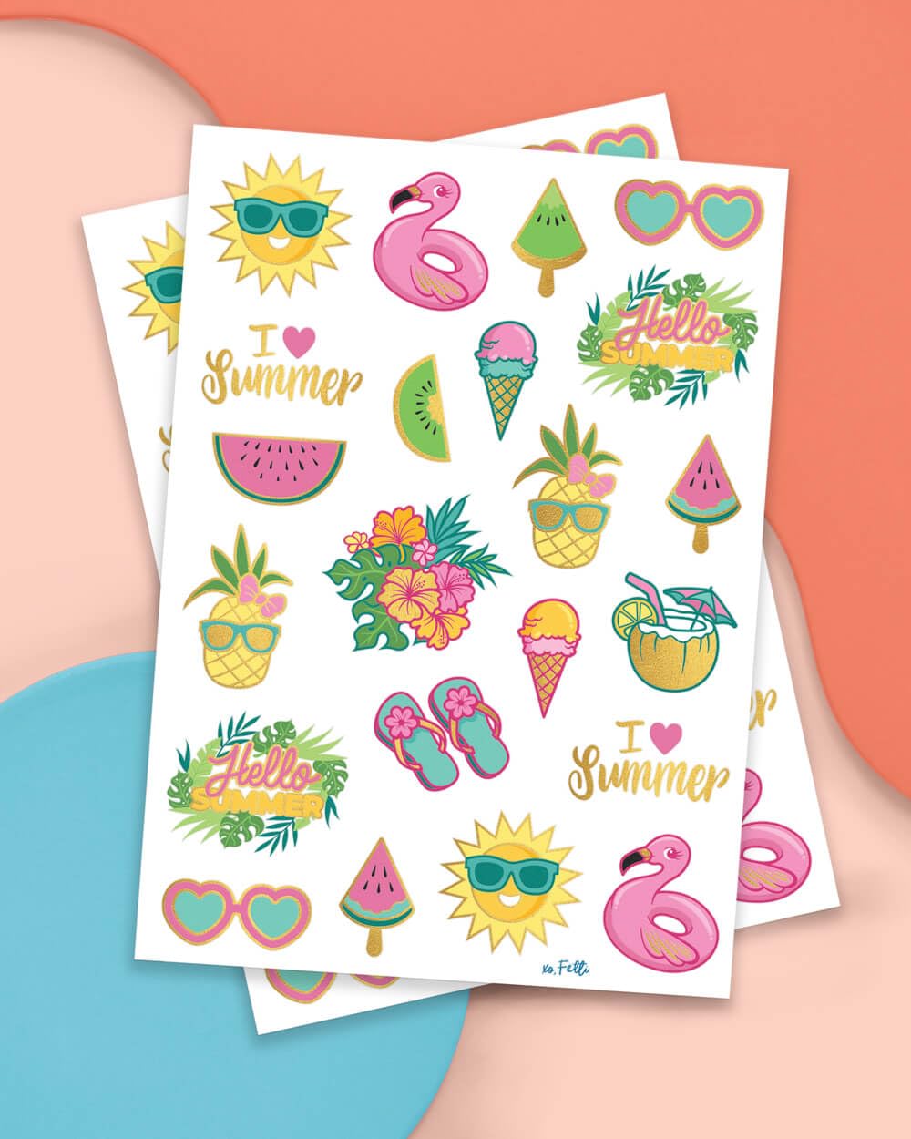 Fetti Summer Pool Party Temporary Tattoos for Kids - Glitter Waterproof Fake Tattoos | Tropical Themed Birthday Party Supplies, Beach Party Favors & Summer Decorations | Perfect for Pool Parties, Beach Vacations & Kids Birthday Celebrations