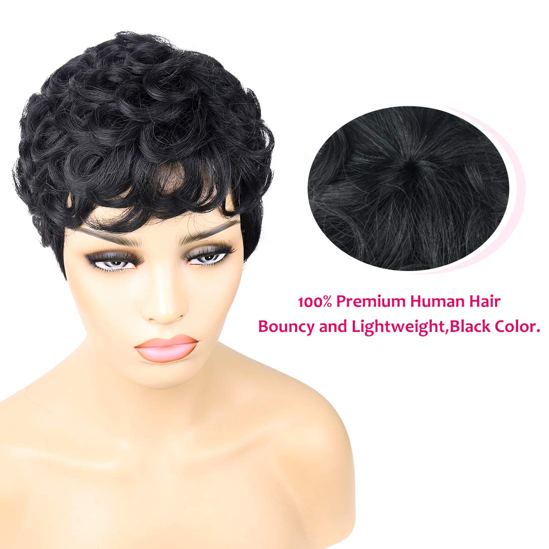 VCK Short Curly Human Hair Wigs for Black Women - Pixie Cut Glueless Machine Made Wigs | Natural Look for Daily Wear, Parties & Special Occasions
