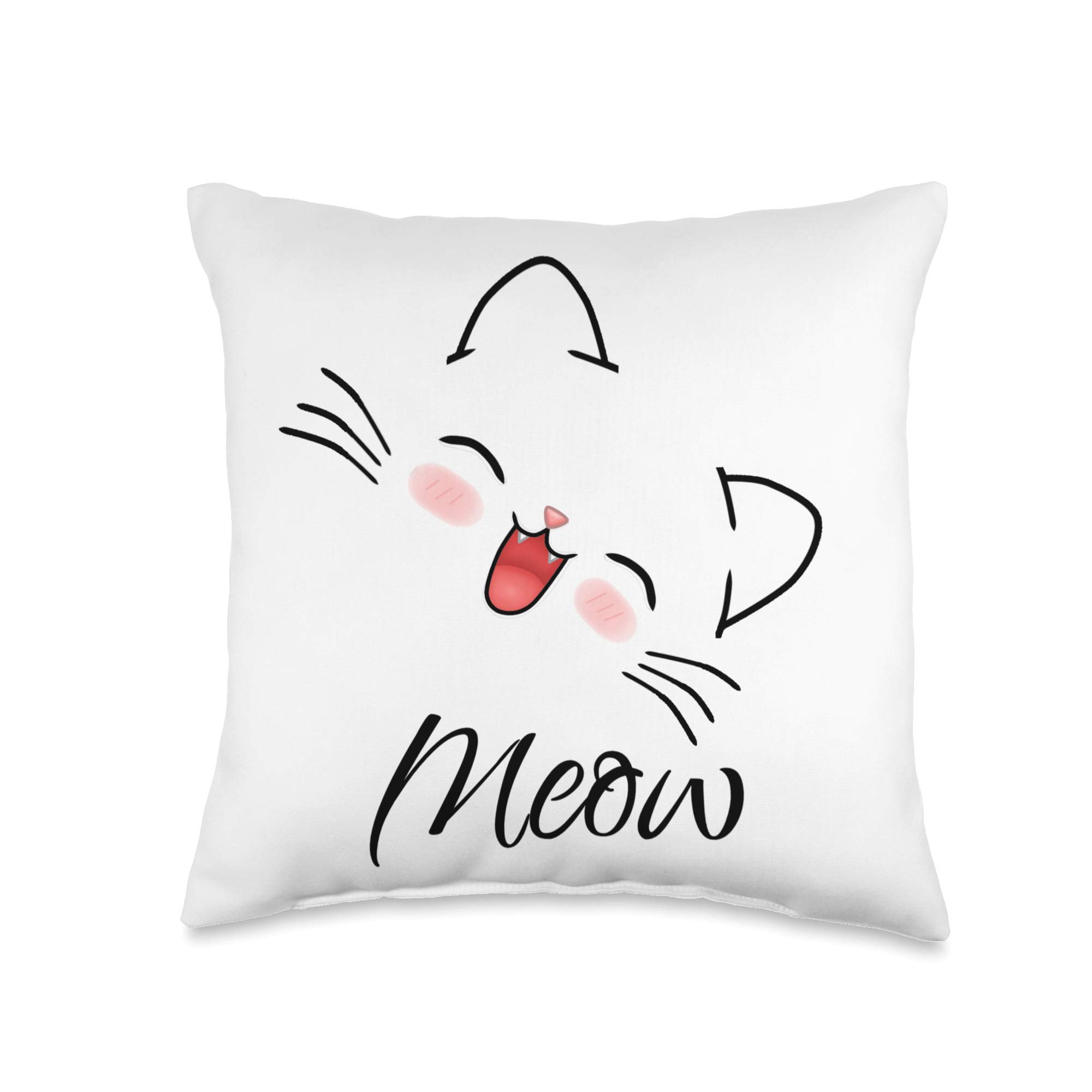 Cute Cat Face Meow Throw Pillow - Soft Decorative Cat-Themed Cushion for Sofa, Bed, Living Room & Nursery - Perfect Gift for Cat Lovers
