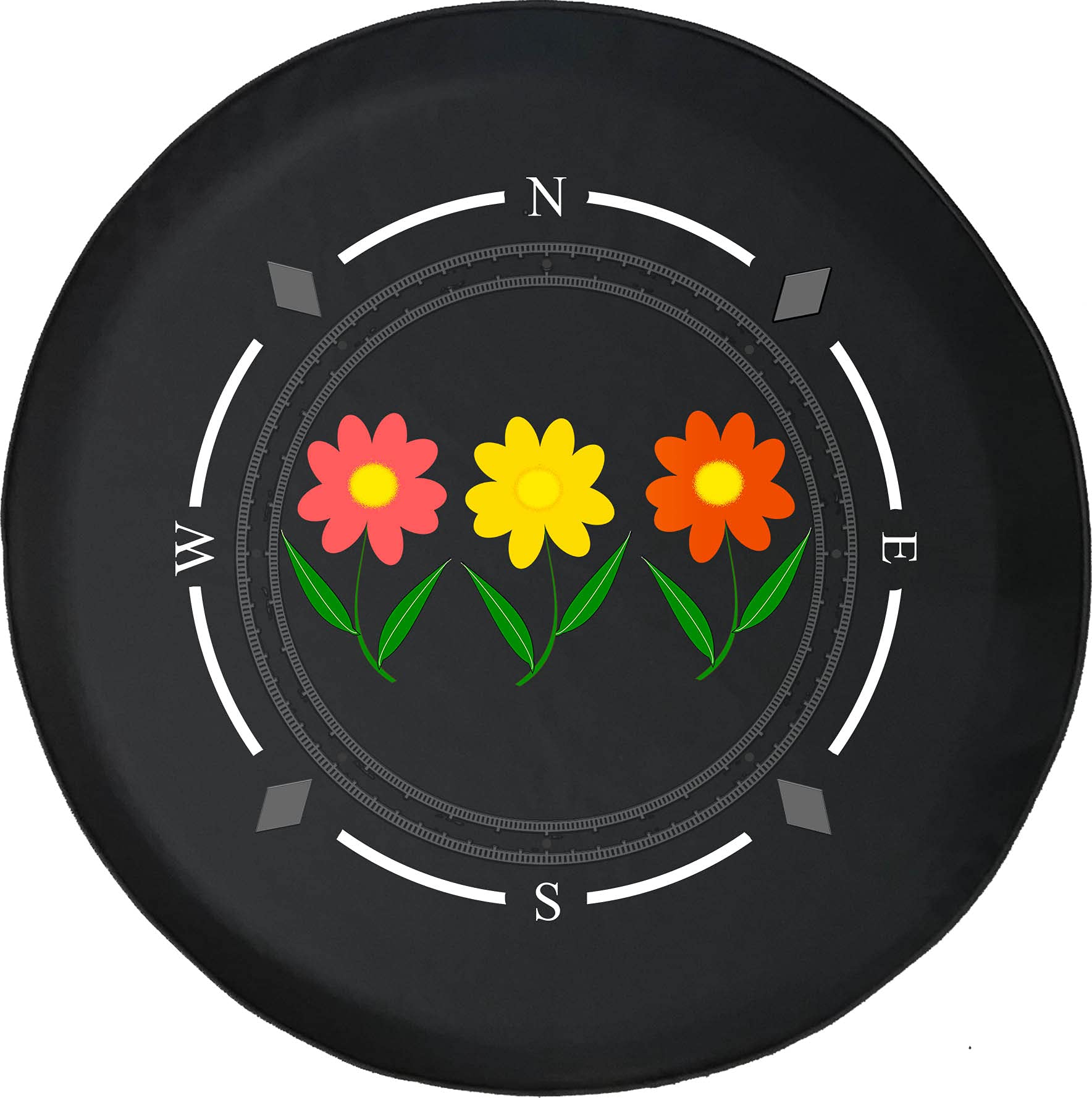 American Unlimited Spare Tire Cover with Compass Design - Colorful Flowers Wheel Protector for SUV, Trailer, RV & More | Durable Waterproof Accessory for Off-Road Adventures & Camping Trips