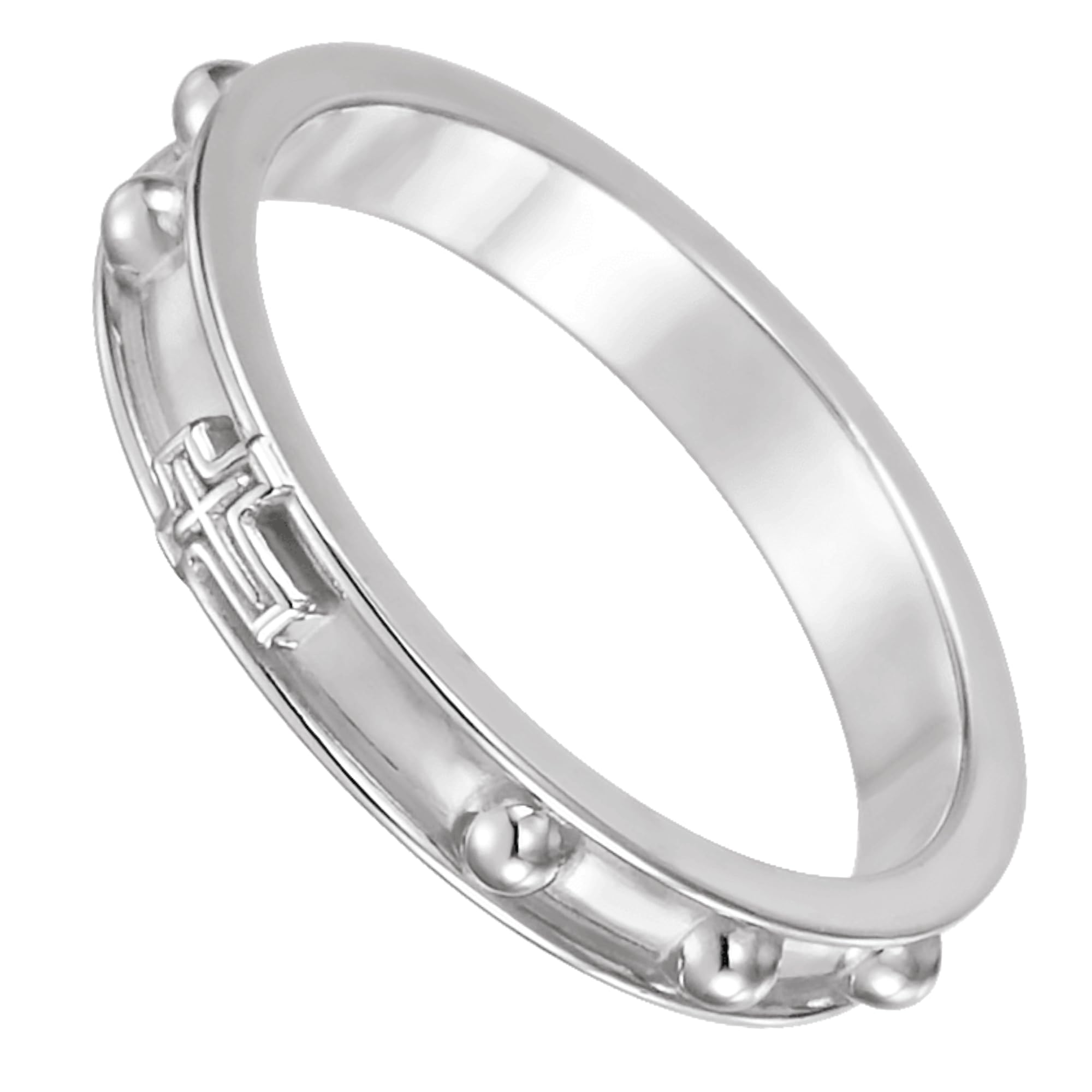 Sterling Silver 3.2mm Cross & Rosary Band Ring for Men & Women - Religious Jewelry Gift for Baptism, First Communion, Weddings & Special Occasions | Perfect for Daily Wear & Faith-Based Fashion