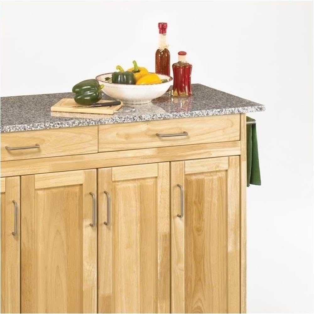 Hawthorne Collections 49 Inch Natural Wood Kitchen Island Cart with Granite Countertop - Perfect for Small Kitchens, Dining Areas & Food Prep Stations