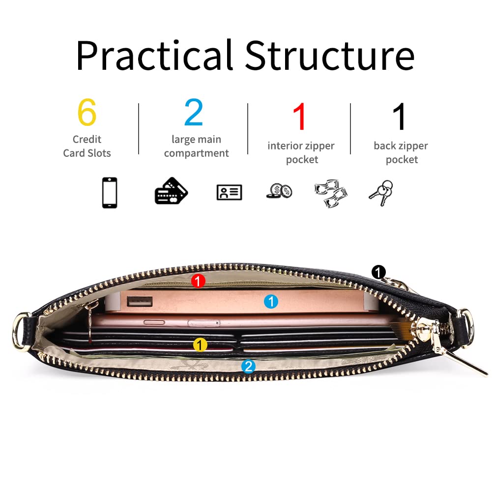 SENDEFN Genuine Leather Wristlet Clutch Purse for Women - RFID Blocking Crossbody Shoulder Bag with Multiple Card Slots - Perfect for Everyday Use, Travel & Shopping