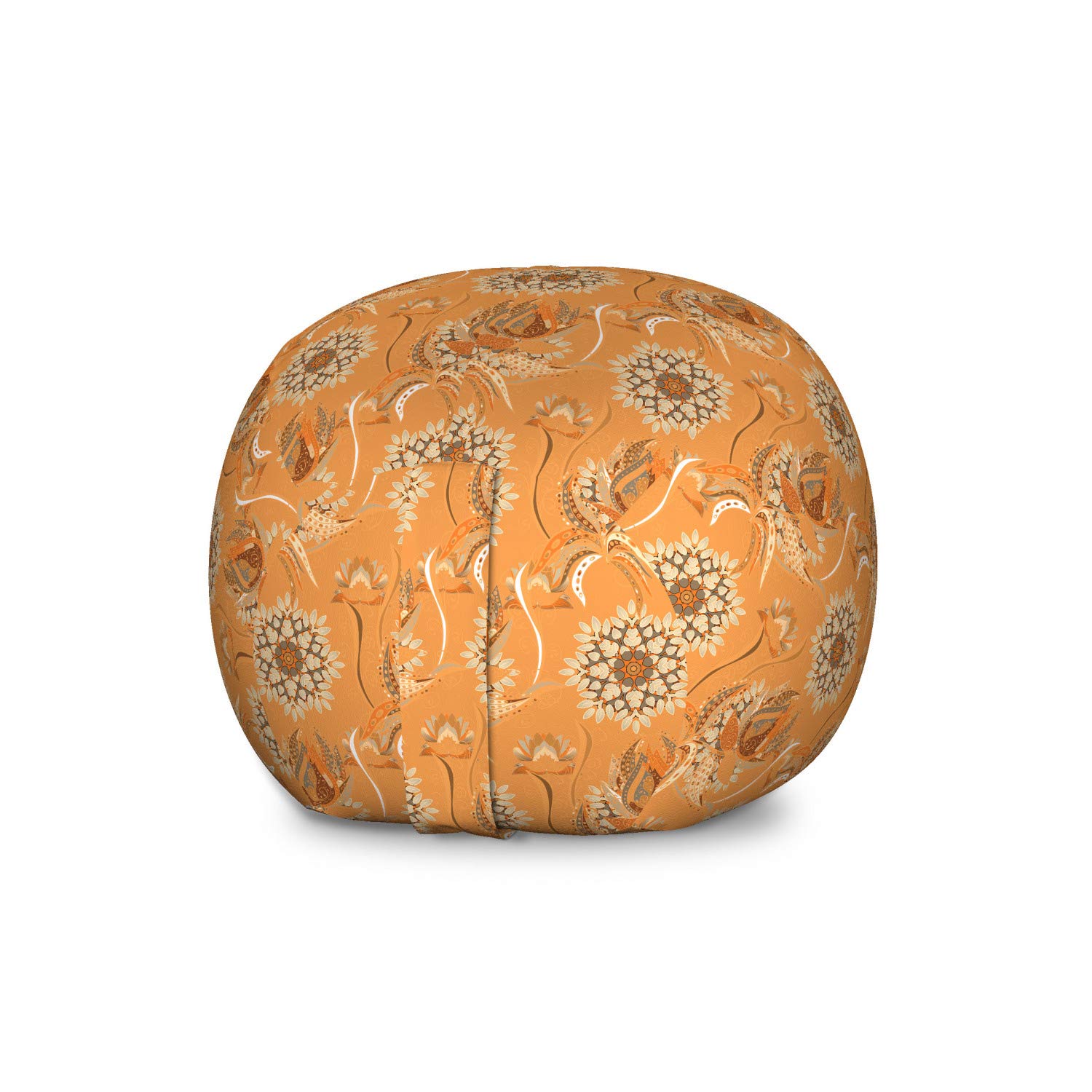 Ambesonne Tan and Brown Toy Storage Bag Chair - Ottoman with Floral Tulip Garden Design, Washable Stuffed Animal Organizer for Kids Room, Large Size (Orange/Tan/Brown) - Perfect for Playroom, Bedroom & Nursery Organization