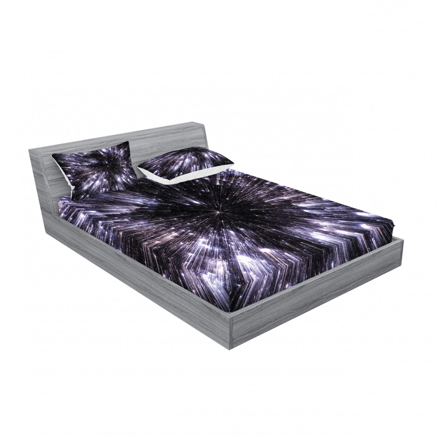 Ambesonne Galaxy 2-Pack Queen Size Fitted Sheet & Pillow Sham Set - Space Universe Themed Bedding Decor (4-Piece Set Includes 2 Fitted Sheets & 4 Pillow Covers) in Violet Black White - Perfect for Astronomy Lovers' Bedroom & Space-Themed Room Decor
