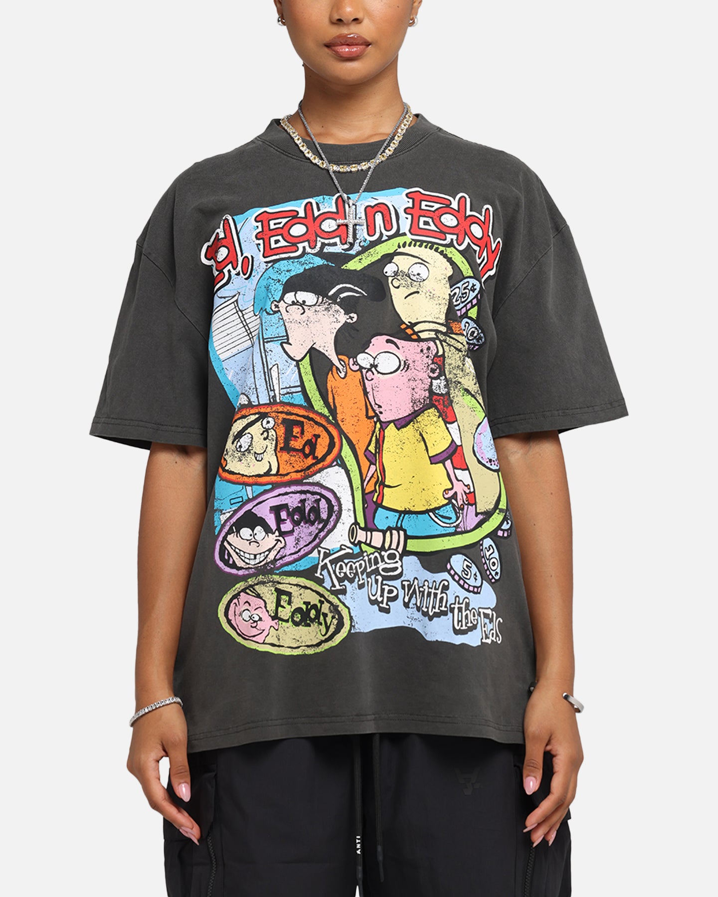 Cartoon Network Ed Edd N Eddy Graphic T-Shirt - Vintage Black Wash Heavy Cotton Tee for Men & Women - Perfect for Casual Wear, Cosplay, and Cartoon Fans