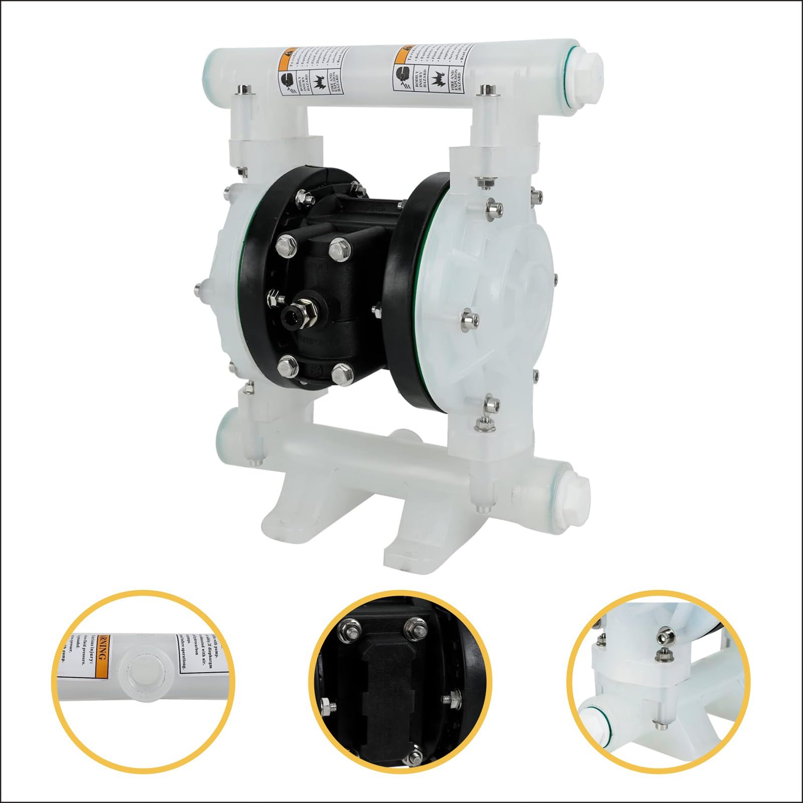 12 GPM Air Operated Double Diaphragm Pump - 1/2 Inch Inlet/Outlet Pneumatic Waste Oil Transfer Pump for Chemical, Fuel & Industrial Use - Ideal for Waste Oil Removal, Chemical Transfer & Industrial Applications