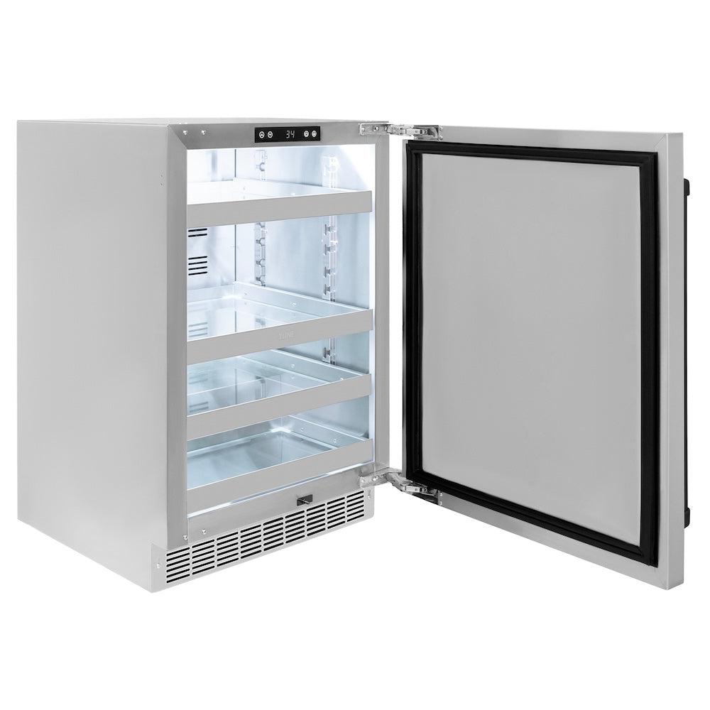 ZLINE Autograph Edition 24 Inch Stainless Steel Beverage Cooler - Touchstone 151 Can Mini Fridge with Matte Black Handle | Perfect for Home Bar, Office, or Man Cave | RBSOZ ST 24 MB