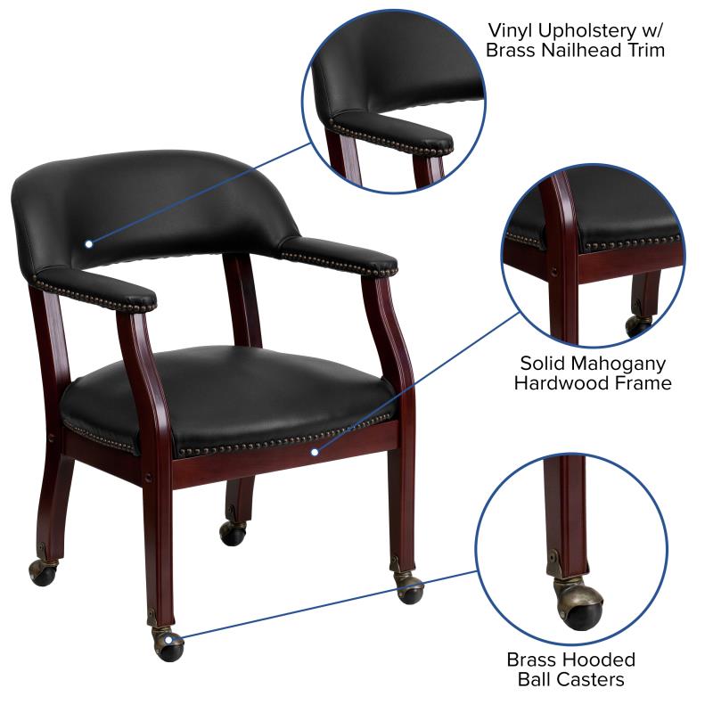 Premium FLASH Vinyl Conference Chair with Accent Nailhead Trim & Smooth-Rolling Casters - Ergonomic Office Chair for Executive Meetings, Home Office & Professional Workspaces