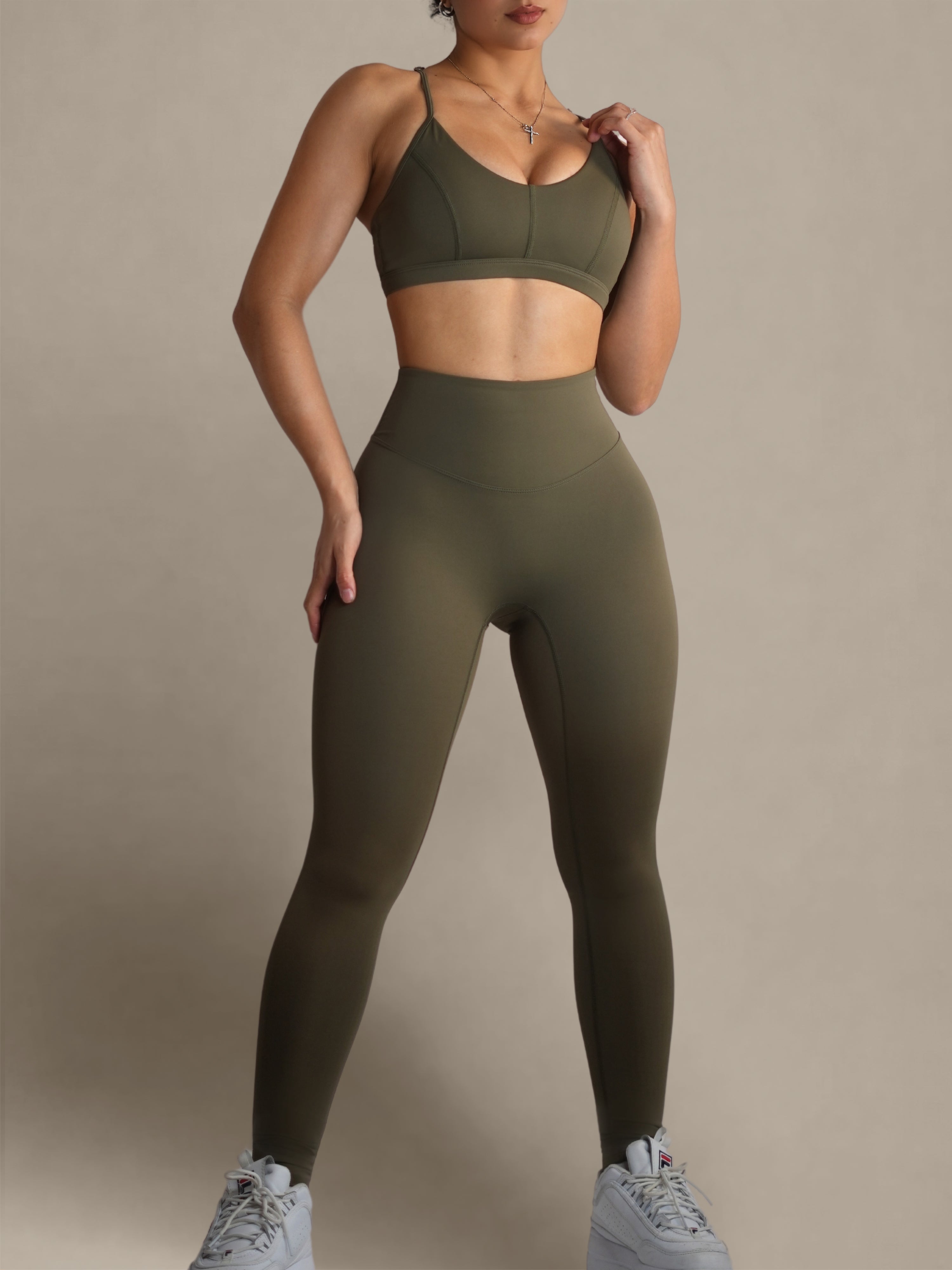 Bratty High Waisted Yoga Pants for Women - Olive Green Workout Leggings, Tummy Control Gym Pants for Running, Fitness & Lounge Wear