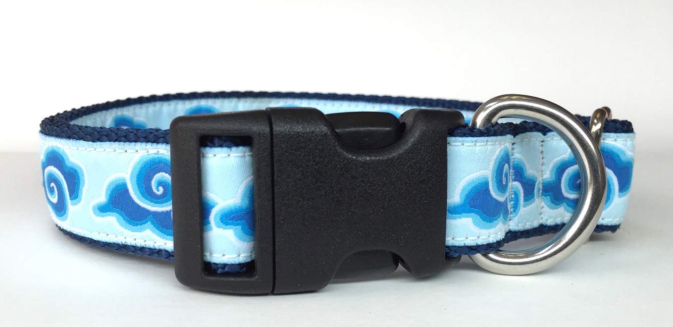Premium Blue Clouds Dog Collar for Medium to Large Dogs | Handcrafted in USA | Durable & Adjustable Pet Collar for Daily Walks, Training & Outdoor Adventures