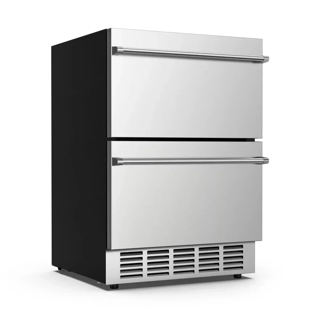 Premium 5.3 Cu.Ft. Stainless Steel Built-In Undercounter Wine Beverage Refrigerator with Double Drawers - SAK92576 - Perfect for Home Bars, Restaurants, and Entertaining Spaces