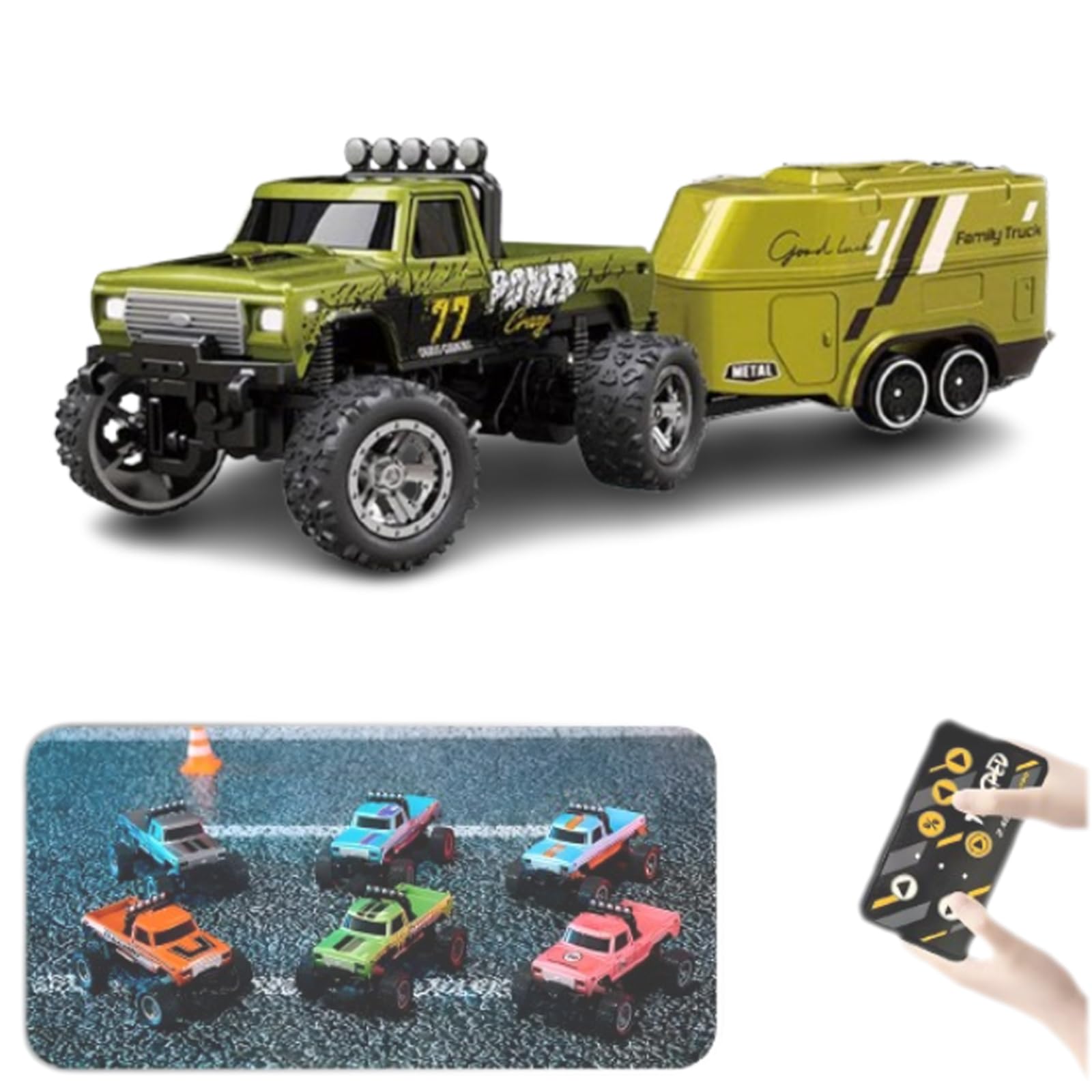 2.4G Mini RC Monster Truck with LED Lights - Remote Control Car for Kids & Adults - Off-Road Stunt Vehicle (Includes Car, Remote & Box, Olive Green) - Perfect for Indoor Play, Backyard Racing & Outdoor Adventures