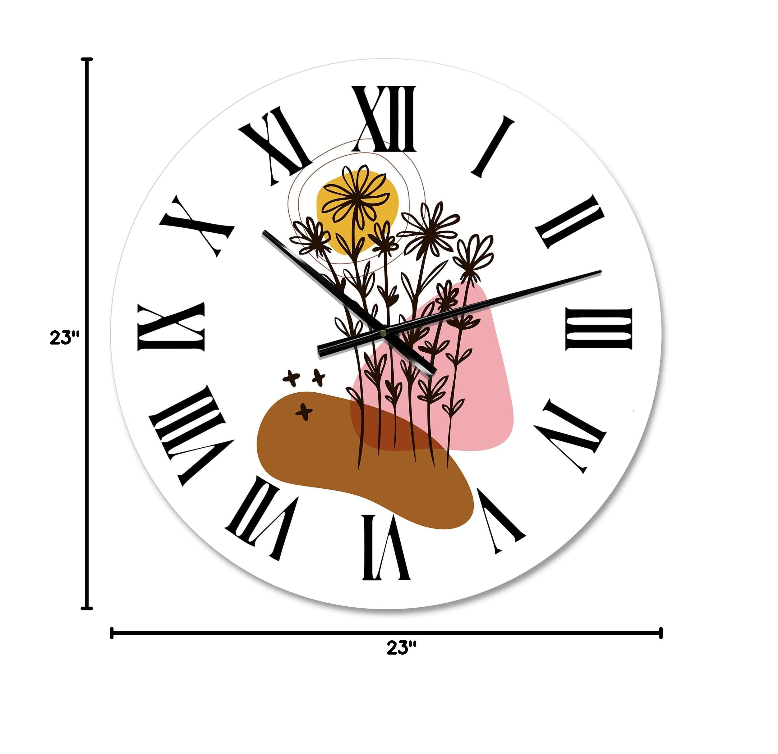 DesignQ Modern Wall Clock - Large Abstract Floral & Botanical Wall Art for Bedroom Decor | Silent Non-Ticking Clock for Living Room, Office, Nursery