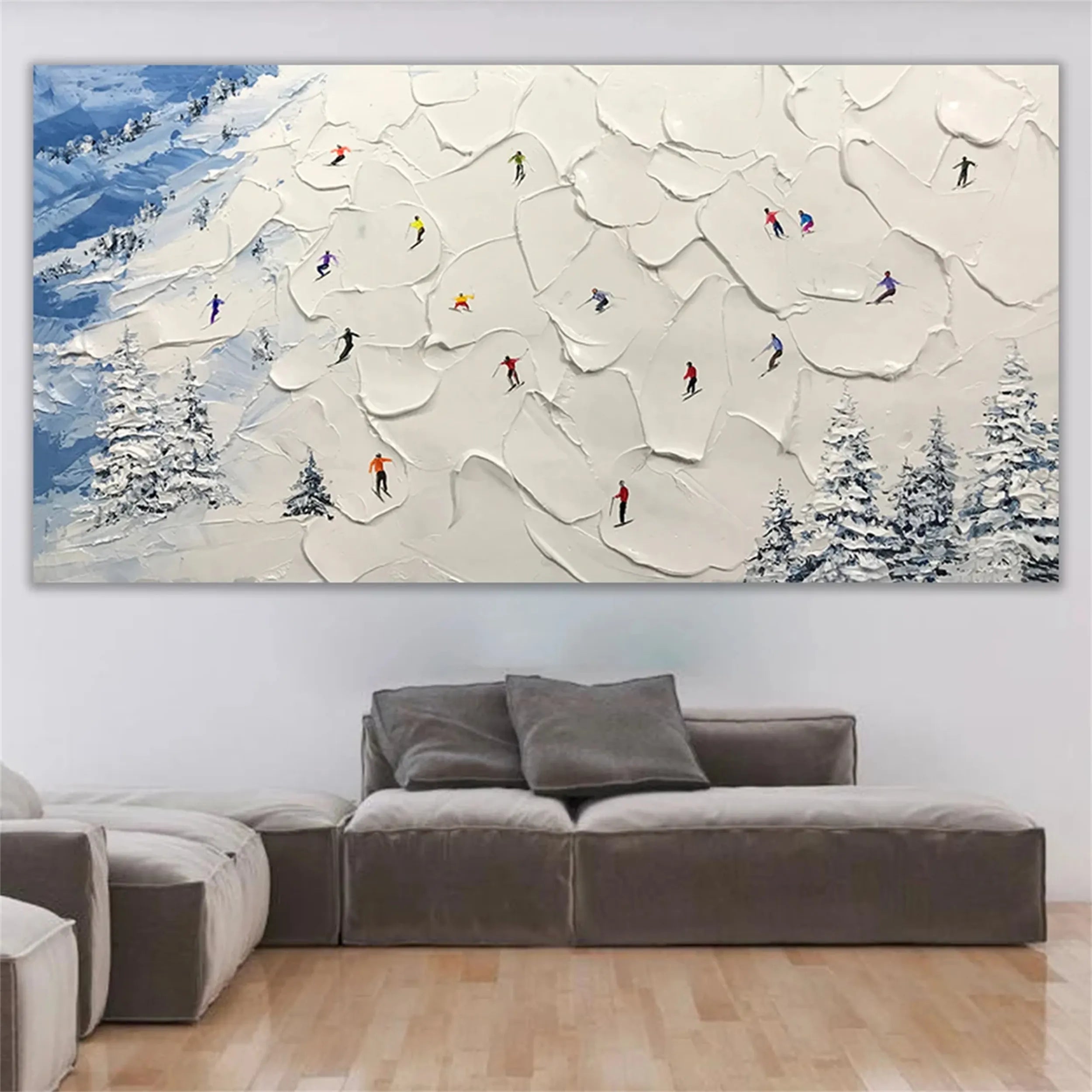 Premium Skiing Sport Art Textured Canvas Painting - Winter Sports Wall Decor for Home & Office (Style #MM214)