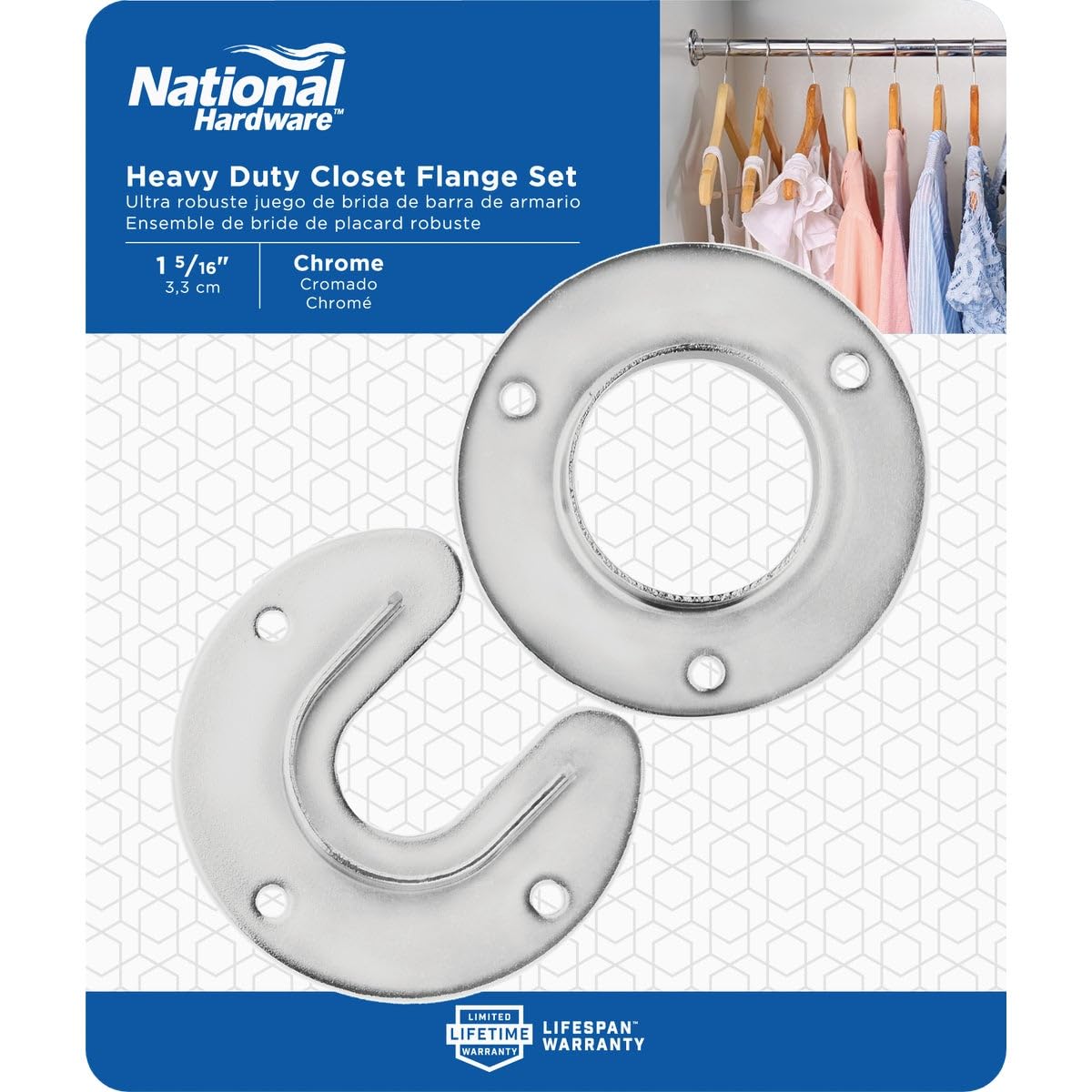 National Hardware S822-080 Chrome Plated Flange Set Closet Hd - Durable Bathroom Hardware for Toilet Tank Installation & Plumbing Repairs