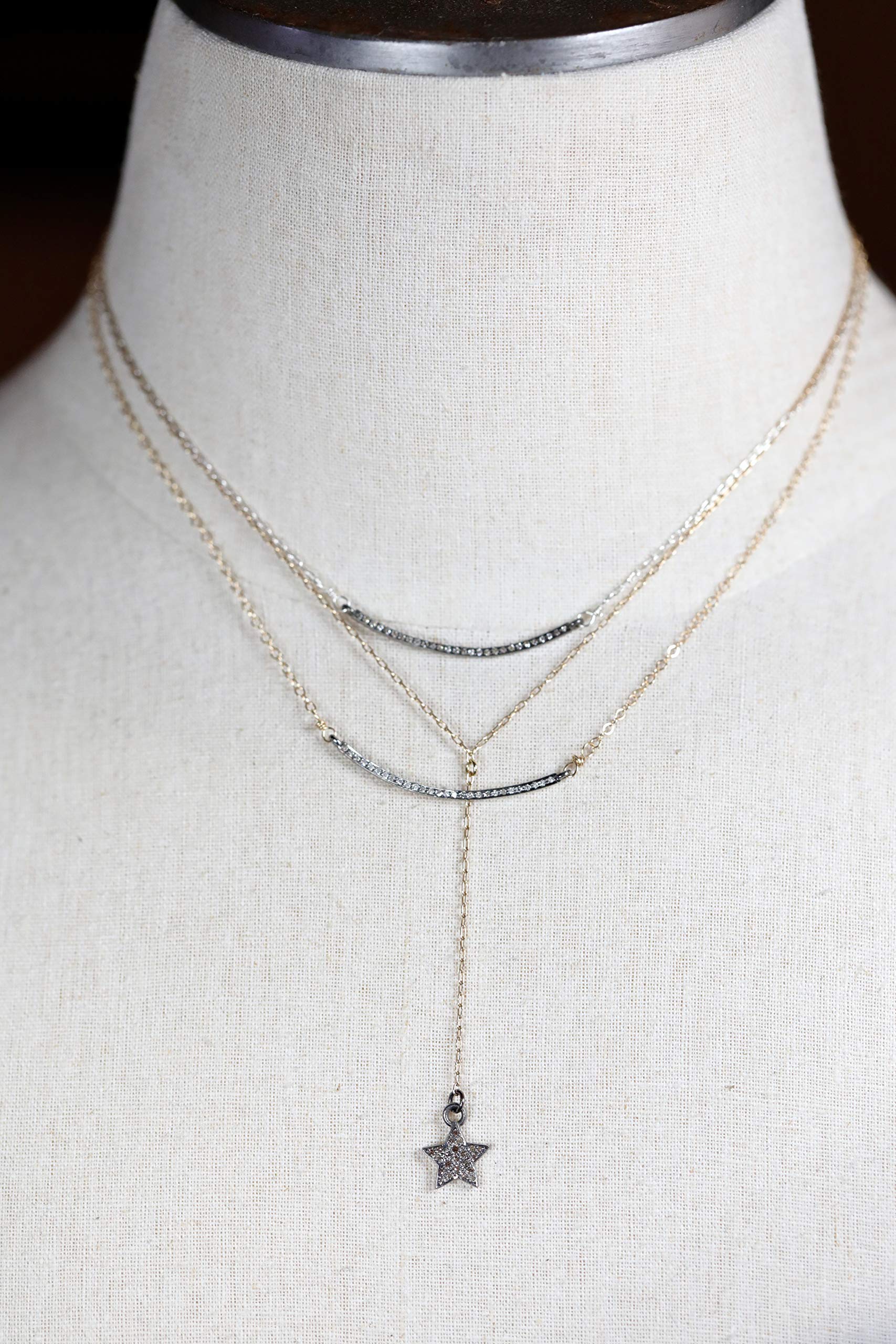 Elegant Curved Diamond Gemstone Bar Necklace - Sterling Silver & 14k Gold Filled Smile Pendant - Perfect Women's Jewelry Gift for Christmas, Anniversary & Special Occasions