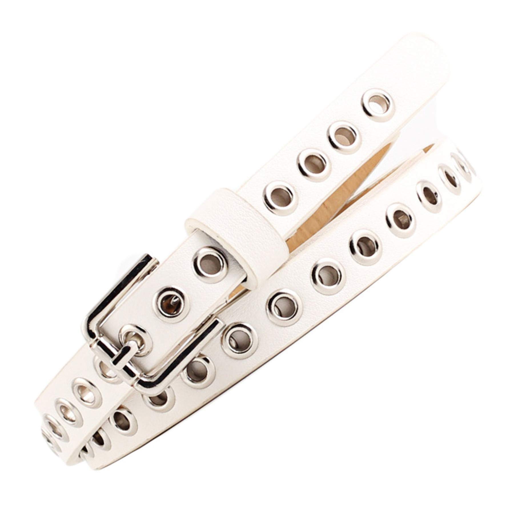 Andongnywell Women's Punk Rock Studded Skinny Leather Belt - Black Long Waistband for Jeans, Pants & Waist Cinching | Gothic Fashion Accessory for Concerts, Night Out & Rock Style Outfits