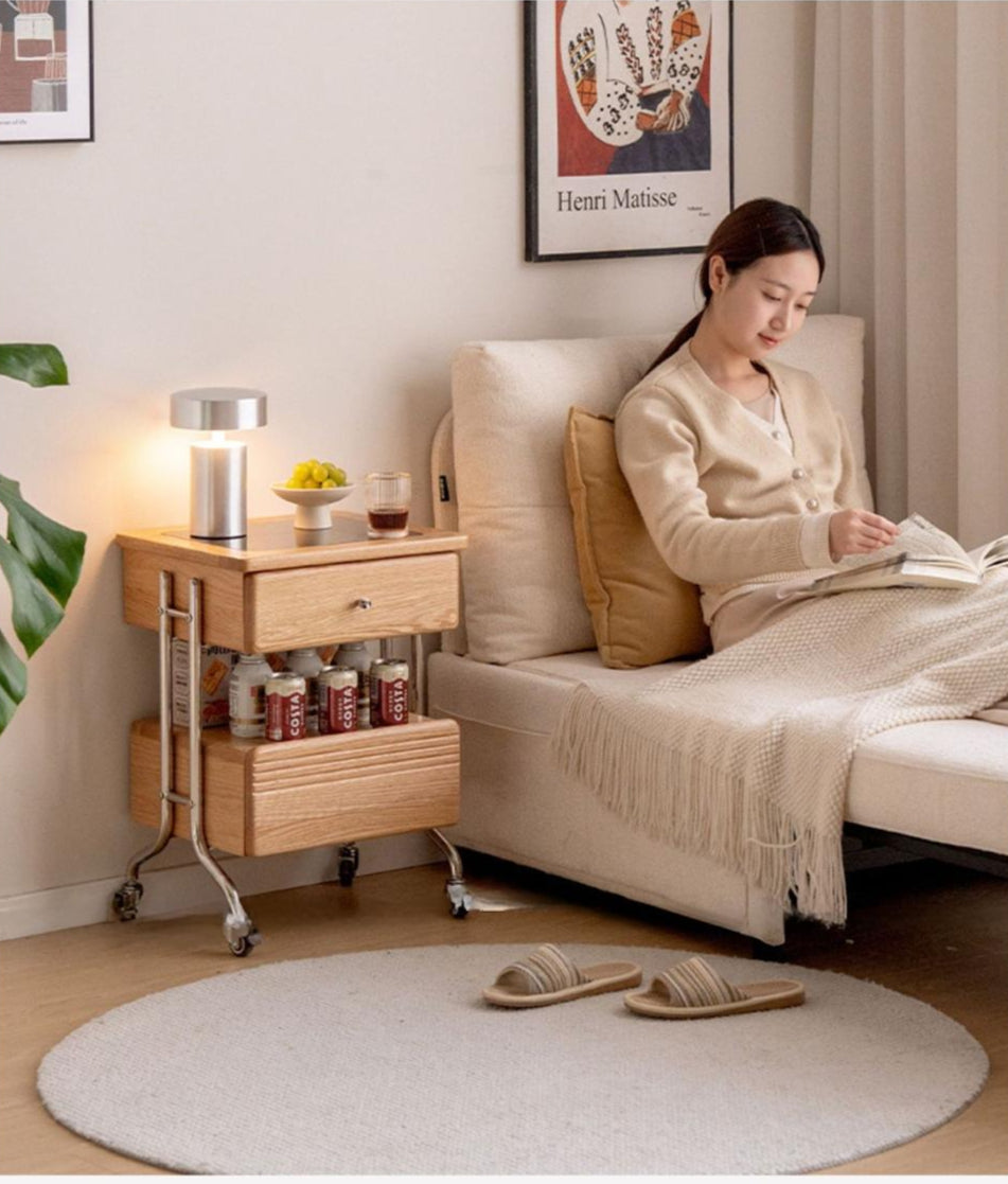 Solid Oak Wood Modern Nightstand with Removable Shelf - Perfect for Bedroom, Living Room, and Home Office Storage
