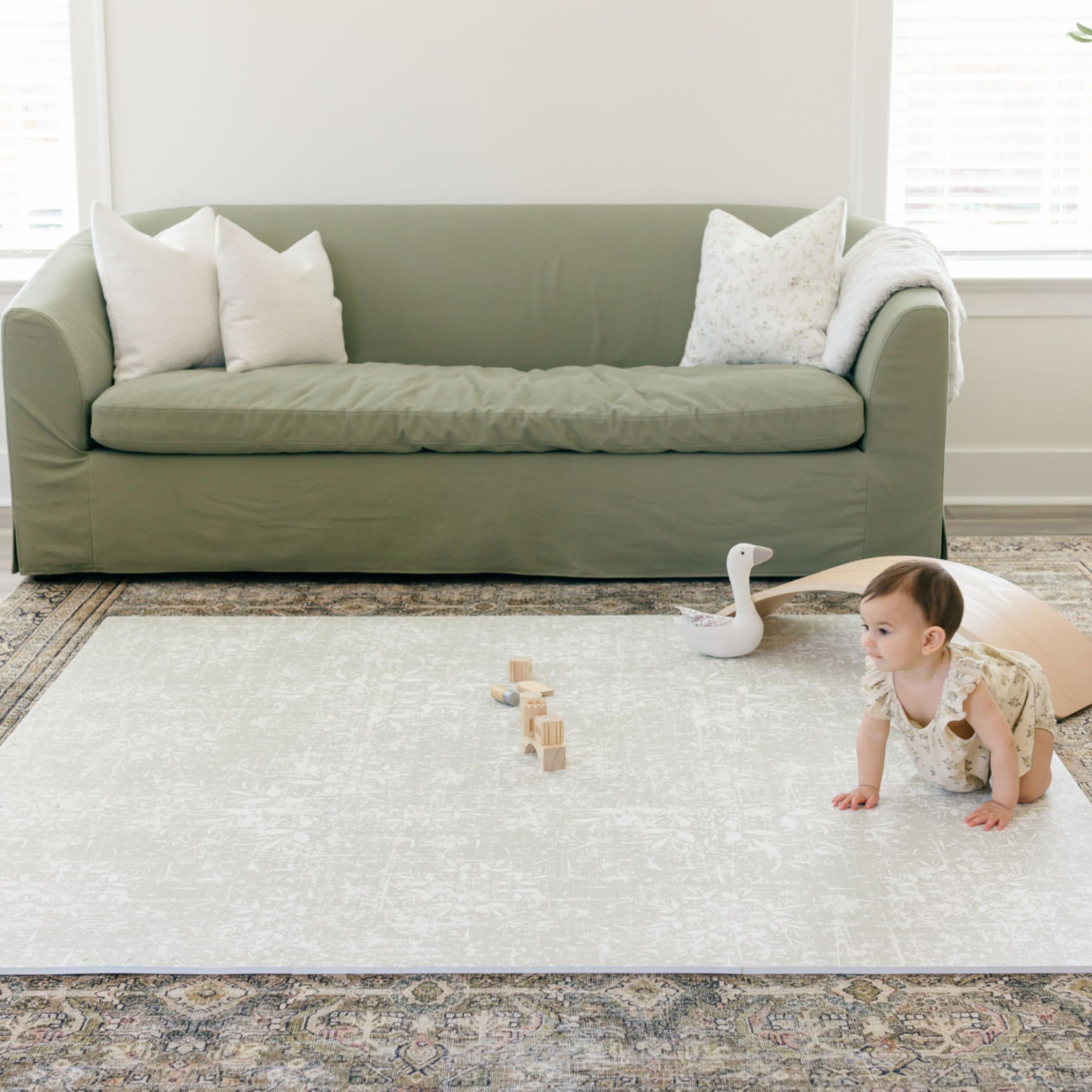 Premium EVA Foam Baby Play Mat 6x6ft - Non-Toxic Soft Floor Mat for Infants & Toddlers - Crawling Mat for Playroom, Nursery & Daycare - Perfect for Tummy Time, Learning & Safe Play - Waterproof & Easy to Clean - Eden Collection (Blue/Grey)