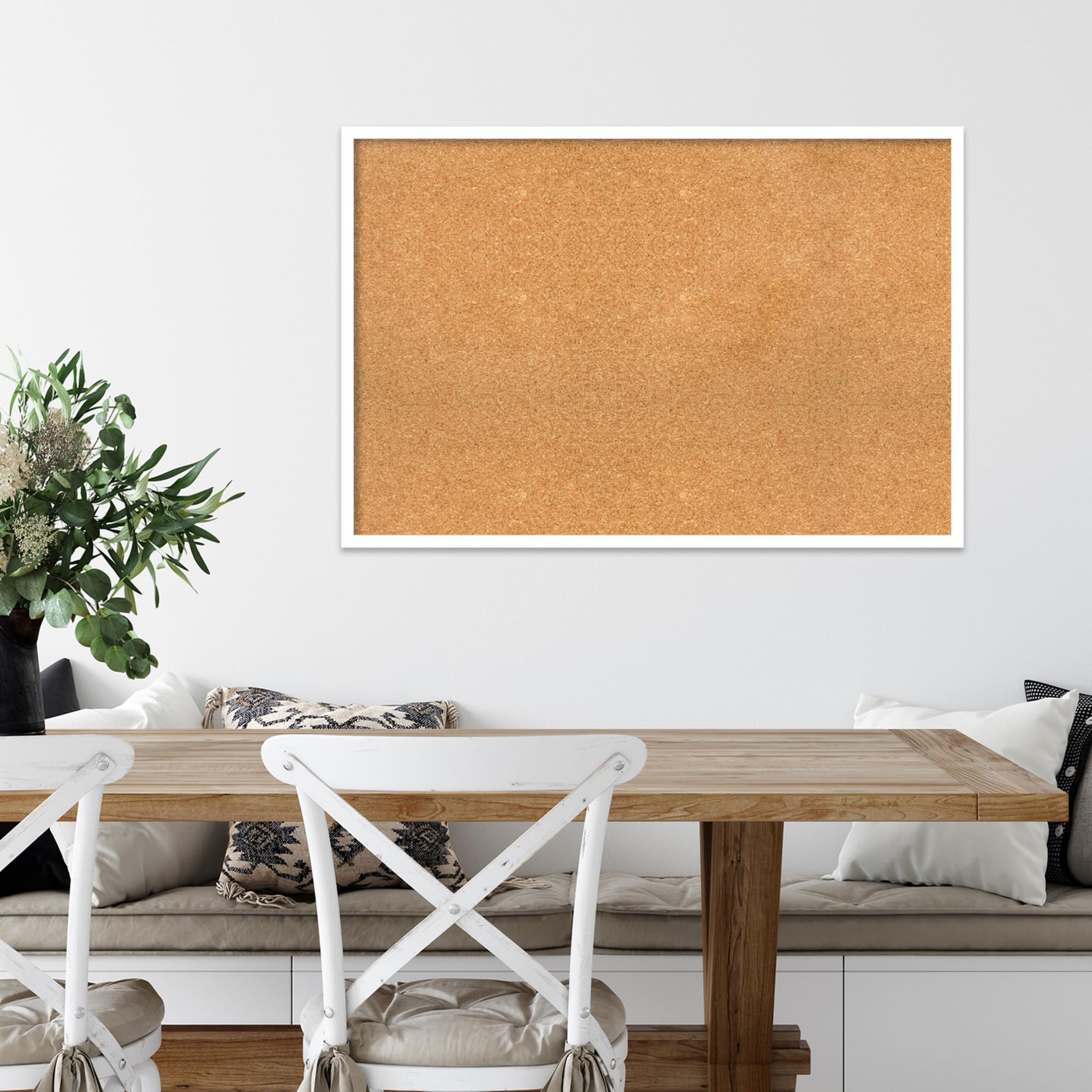Amanti Art 25x37 Inch Natural Cork Board with White Wood Frame - Large Vision Board & Office Decor for Home Organization, Modern Pinboard for Notes, Photos & Display - Perfect for Home, Office & Dorm Room Inspiration