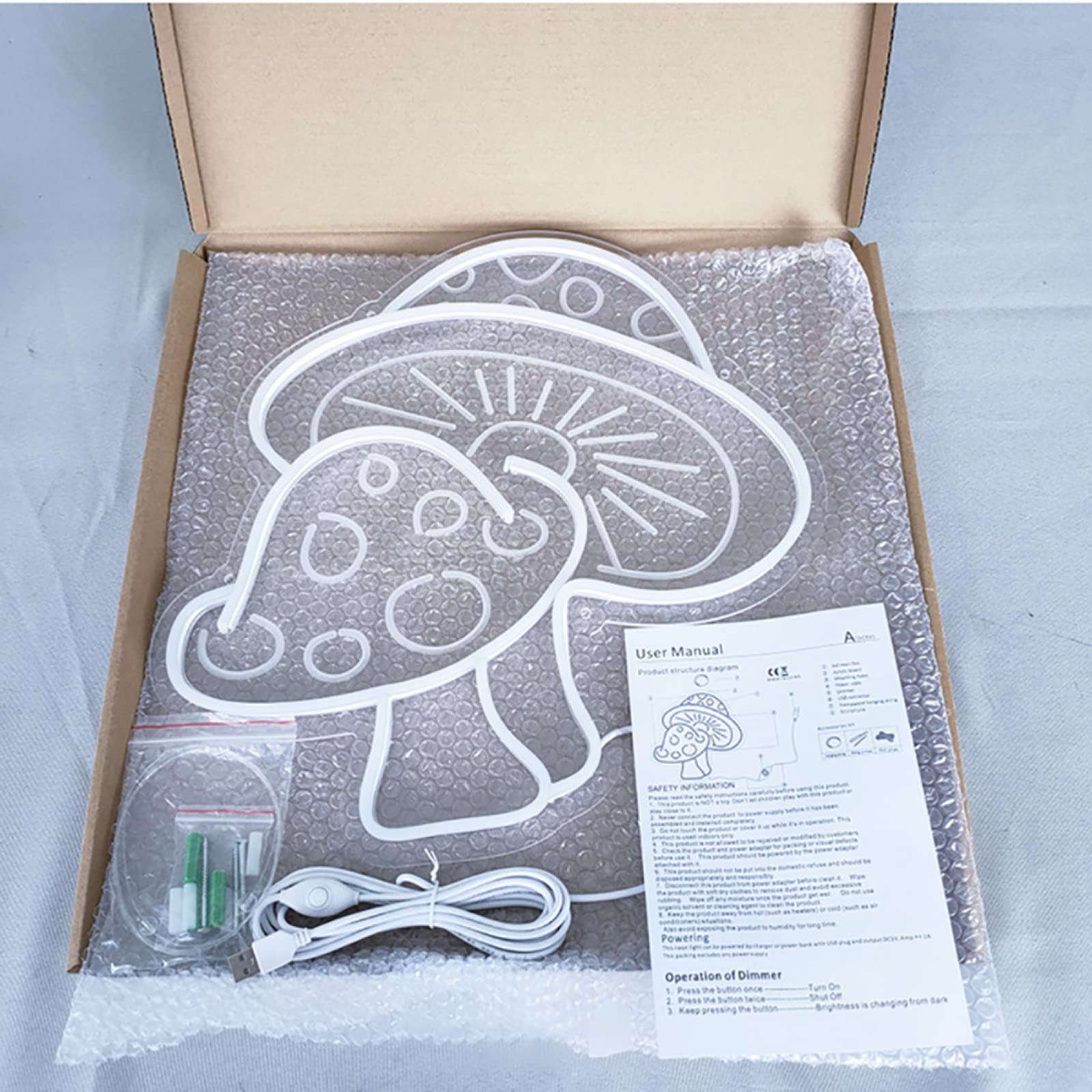 **Mushroom Neon Sign Wall Decor - USB Powered Dimmable LED Light for Bedroom, Birthday Party, Nursery, Bar & Cafe (15.2x14.8 inches) - Cute Mushroom Night Light for Home & Gift**