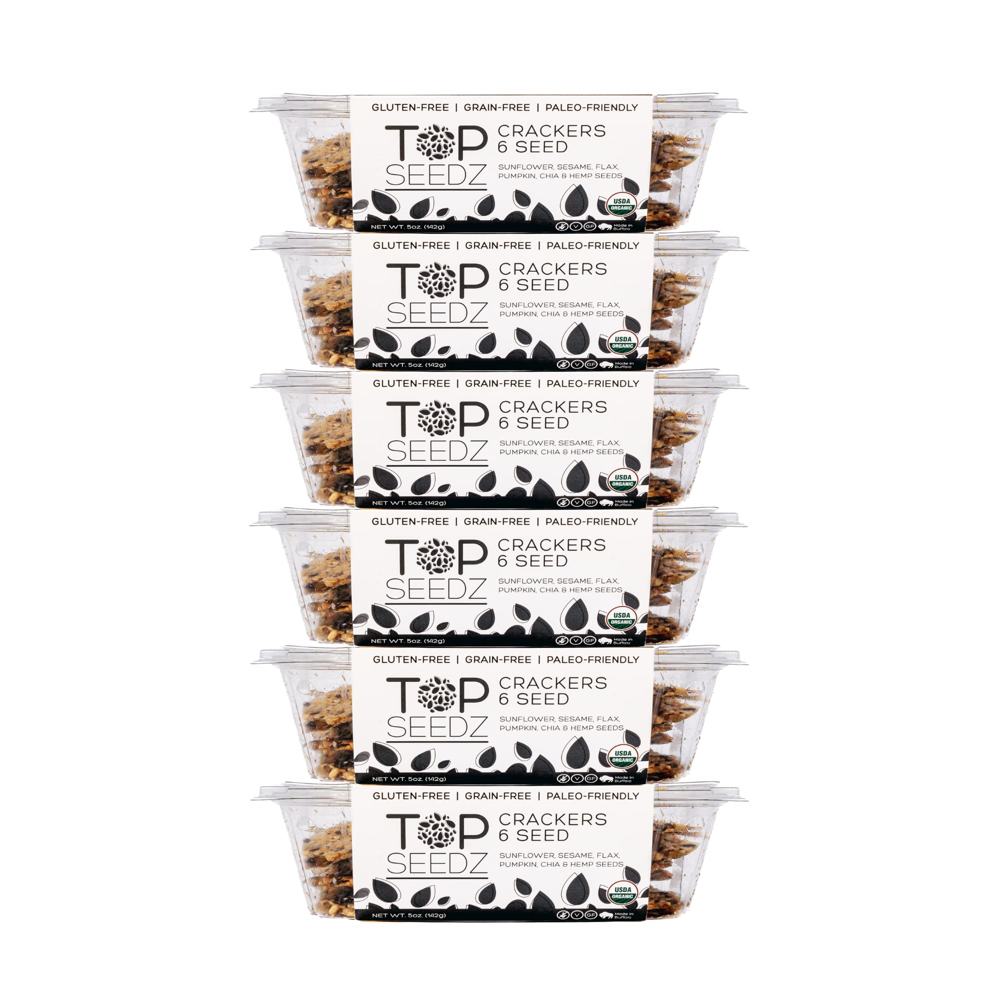 Top Seedz Certified Organic Gluten Free 6 Seed Crackers - 6-Pack (5oz) | Healthy Vegan Crackers with Plant-Based Protein | Sunflower, Flax, Sesame & Pumpkin Seeds | Perfect for Snacking, Lunchboxes & Keto Diets