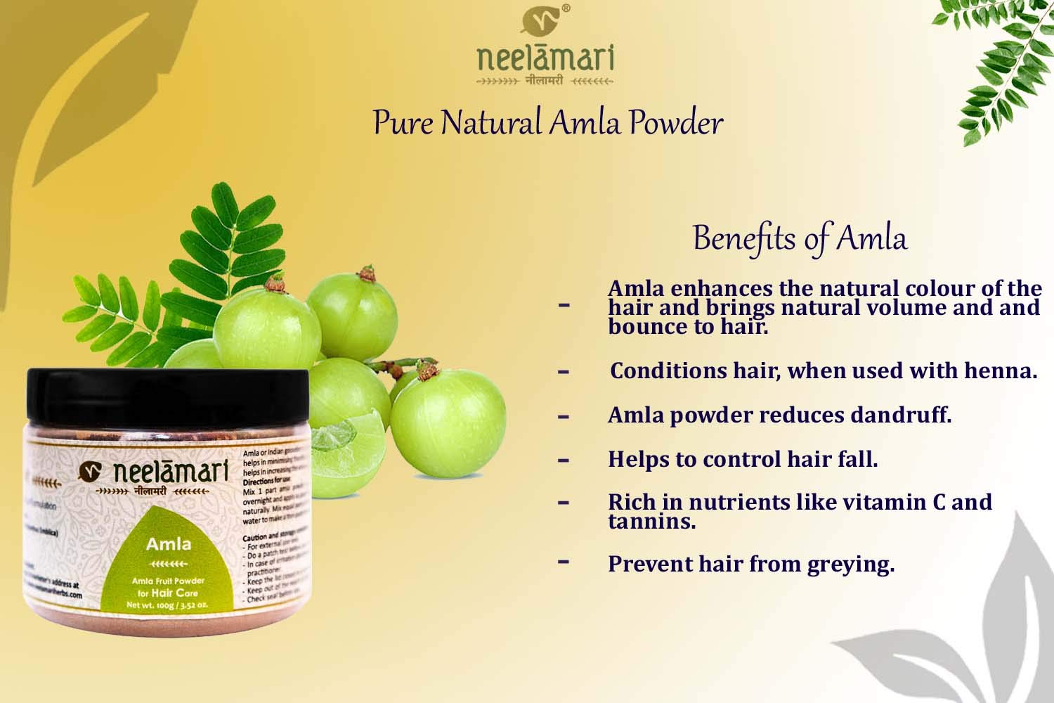 Pure Amla Pulp Powder for Hair Growth & Shine - Seedless 200g - Natural Hair Mask Treatment for Dry, Damaged Hair - DIY Scalp Care & Dandruff Solution