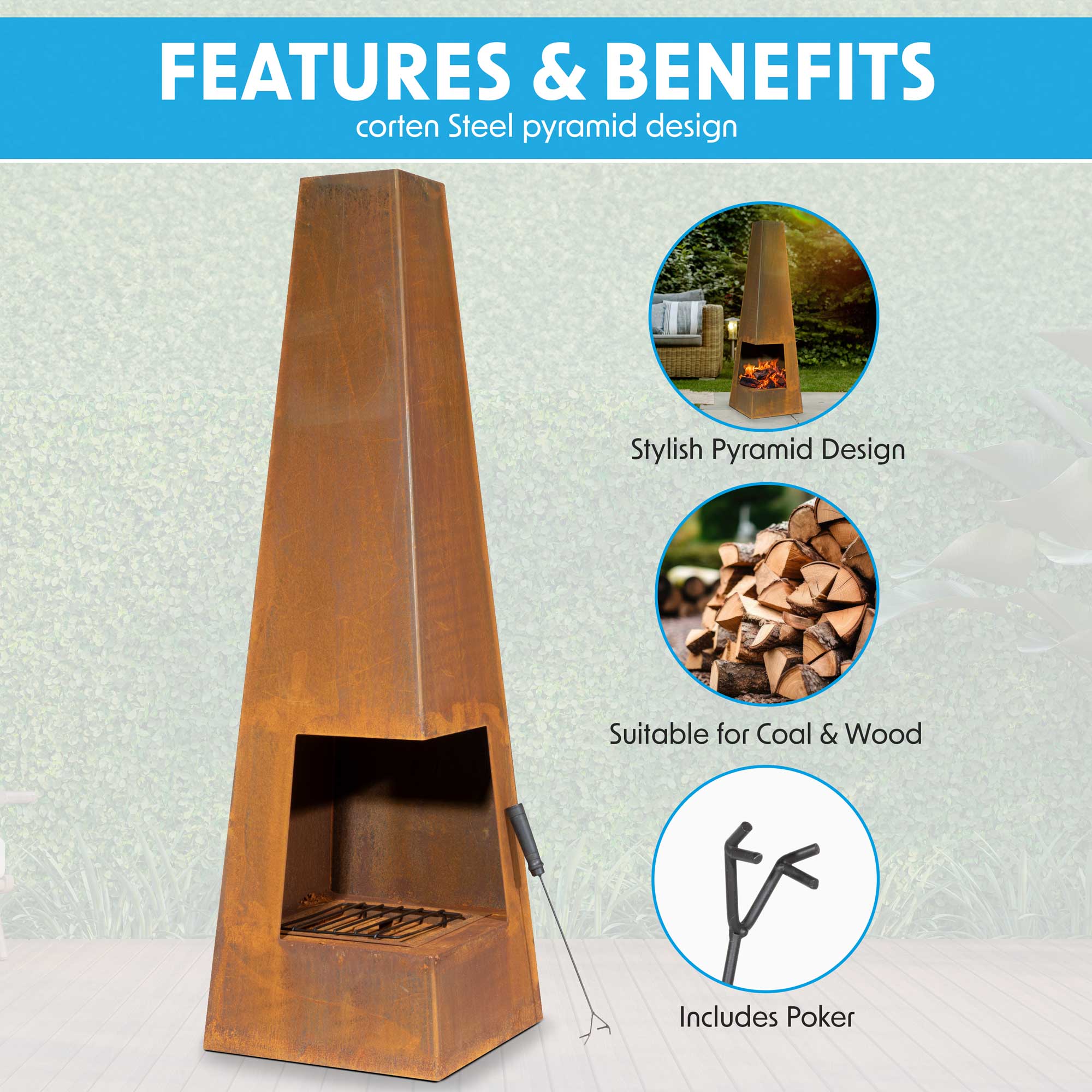 Outdoor Pyramid Chiminea Wood Burner - Corten Steel Patio Heater for Garden, Backyard & Camping | Perfect for Cozy Nights & Outdoor Gatherings