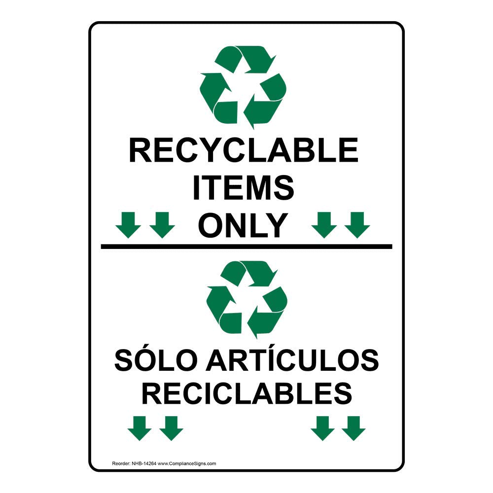 Recyclable Items Only Bilingual Label Decal - English & Spanish 10x7 Inch Vinyl Sticker for Recycling Bins, Trash Cans & Conservation Areas | Eco-Friendly Waste Sorting Sign for Home, Office & Public Spaces