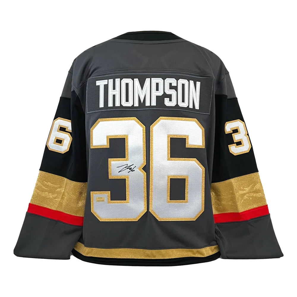 Logan Thompson Autographed Vegas Golden Knights Jersey - Signed Grey Home Hockey Jersey with COA & IGM - Perfect for Collectors, Fans, and Sports Memorabilia Displays