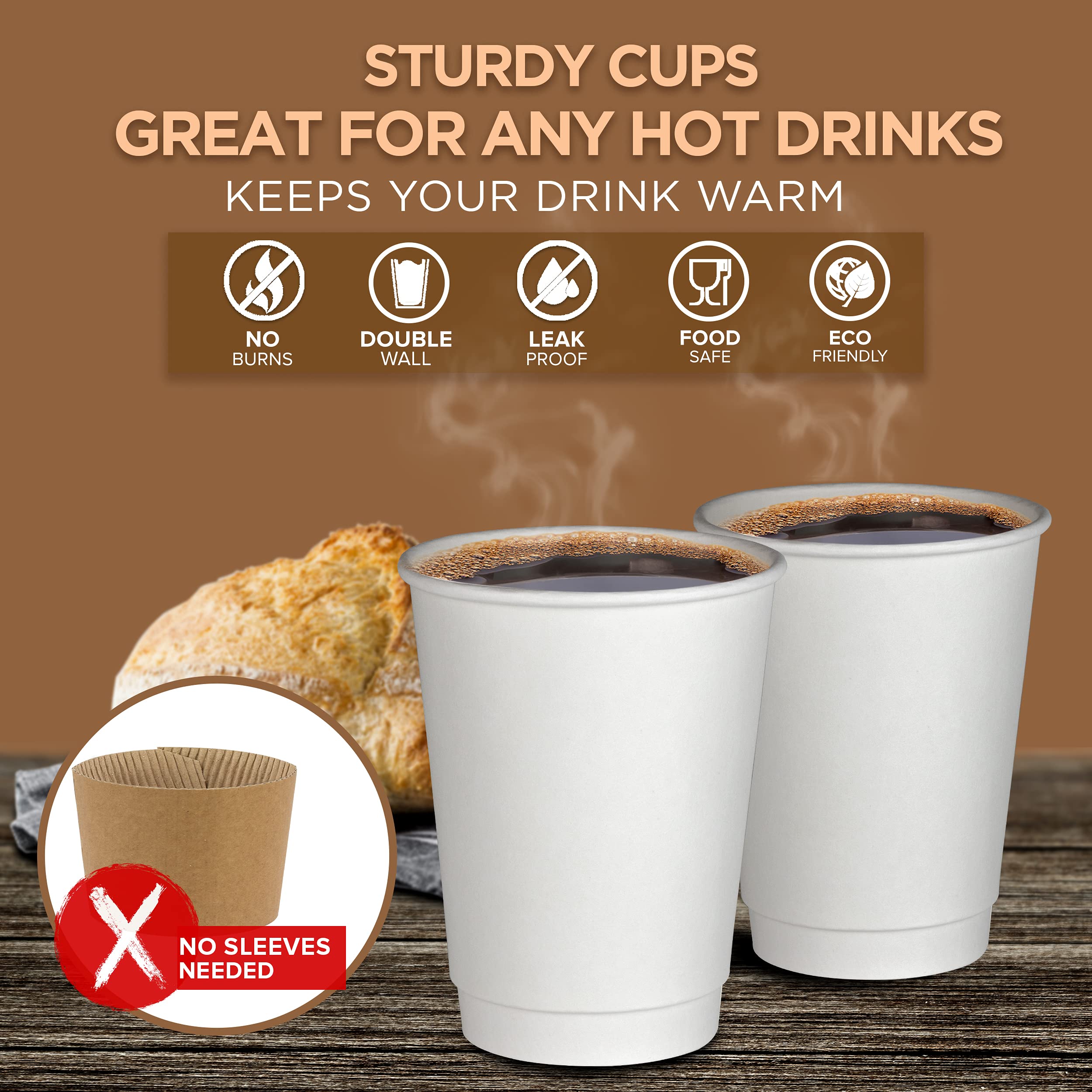 500 Pack 12oz White Disposable Coffee Cups - Double Wall Insulated Hot Beverage Cups for Coffee, Hot Chocolate & Tea | Sturdy Paper Travel Cups for Home, Office, Cafes & Takeout (Lids Not Included) | Perfect for Morning Coffee, Office Breaks & On-the-Go Drinks