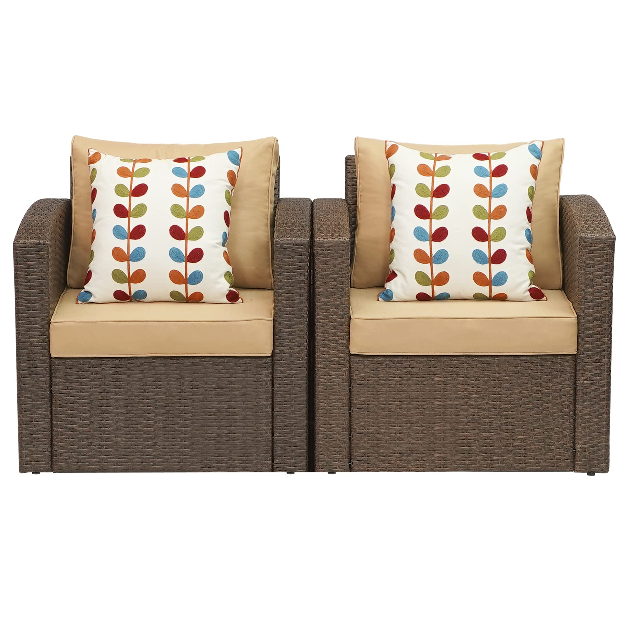 2-Piece All-Weather Outdoor Wicker Armchairs with Cushions - Patio Furniture Set in Brown/Beige for Garden, Poolside & Backyard Relaxation