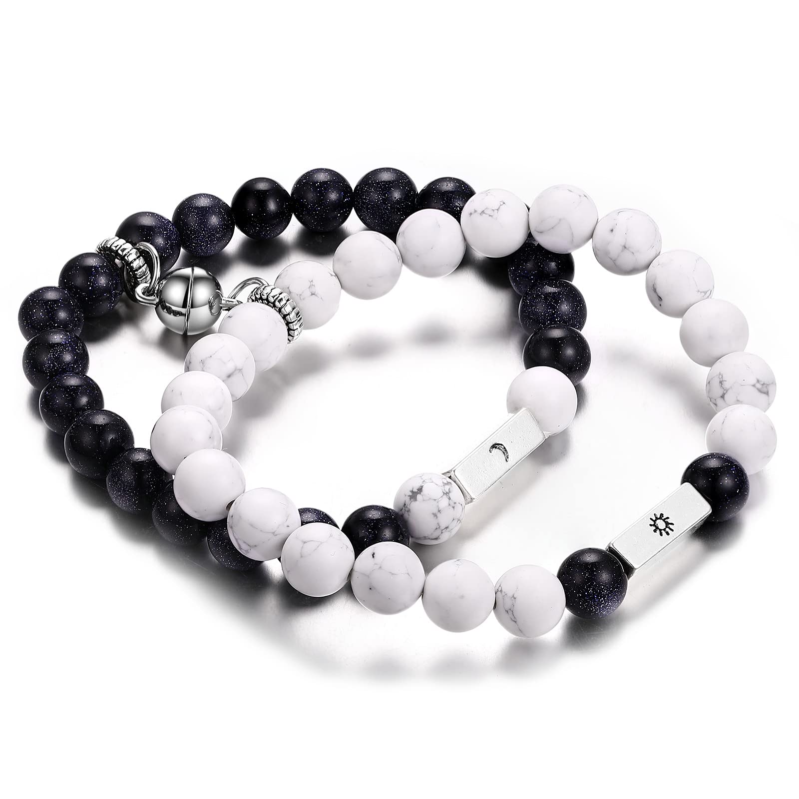 Magnetic Couple Bracelets Set - Matching His & Hers Natural Bead Jewelry for Valentine's Day Gifts - Perfect for Anniversaries, Date Nights & Romantic Getaways
