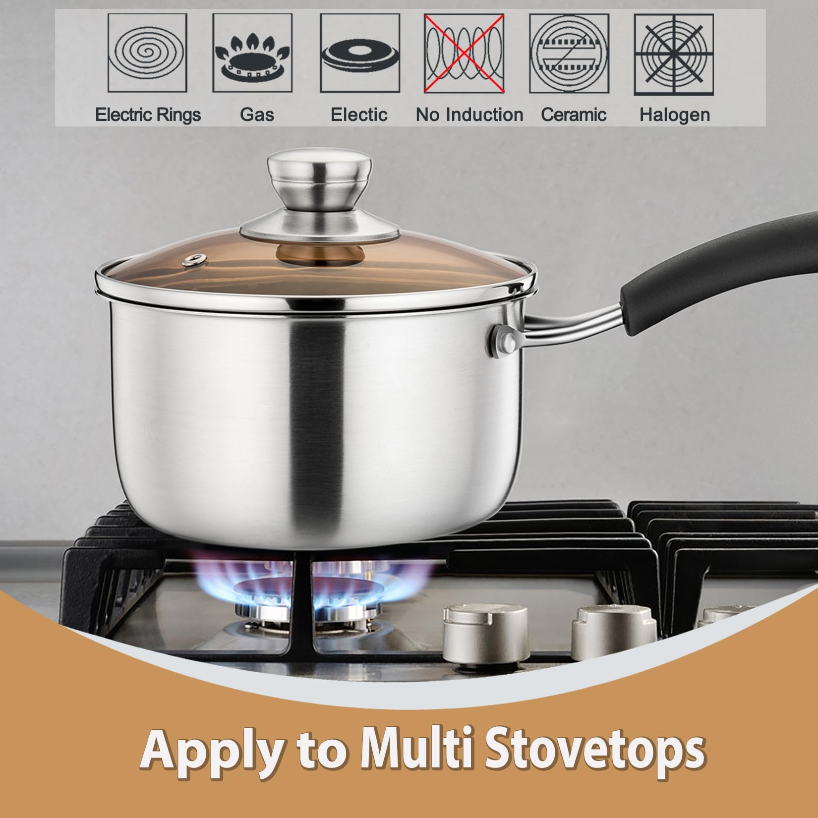 Premium P&P CHEF Stainless Steel Saucepan and Stockpot Set with Lid - 2QT & 4QT Kitchen Cookware for Boiling, Stewing & Cooking - Heat-Resistant Handles & Glass Lid - Dishwasher Safe - Perfect for Home Chefs & Professional Kitchens