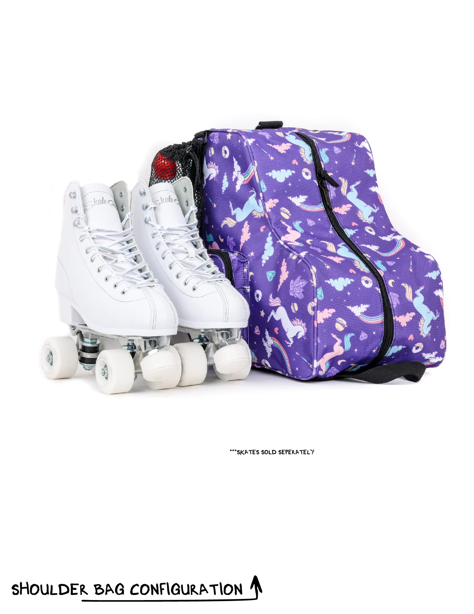 Fydelity Roller Skate Backpack for Women & Girls - Durable Checkered Rainbow Black Ice Skating Bag - Perfect for Rink, Park & Travel Accessories