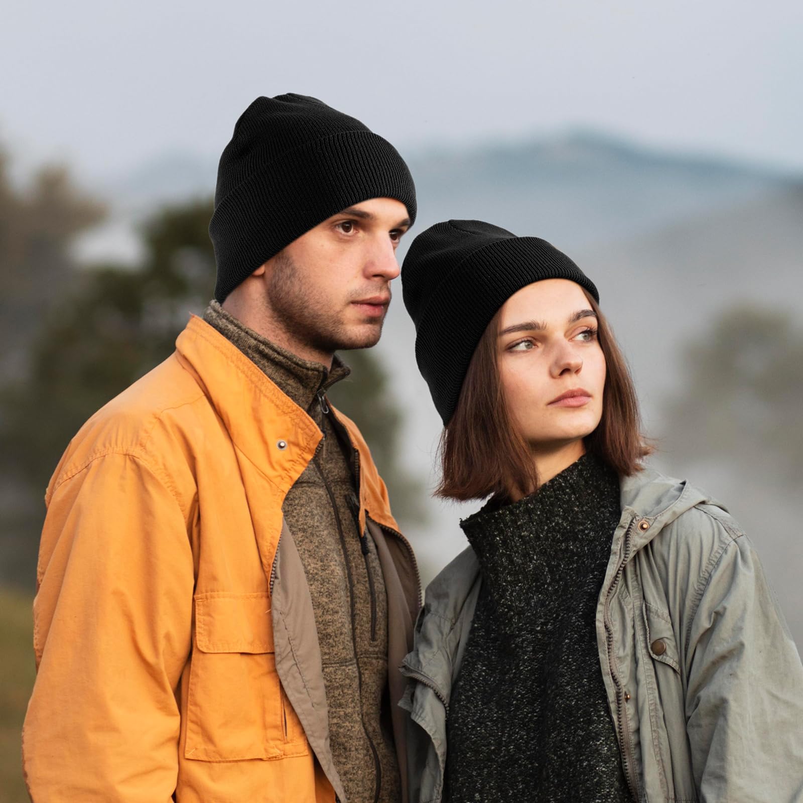 2 Pack Satin Lined Beanie Hats for Men & Women - Winter Warm Knitted Cuffed Skull Cap with Silk Lining - Cozy Slouchy Design for Cold Weather, Outdoor Activities & Daily Fashion