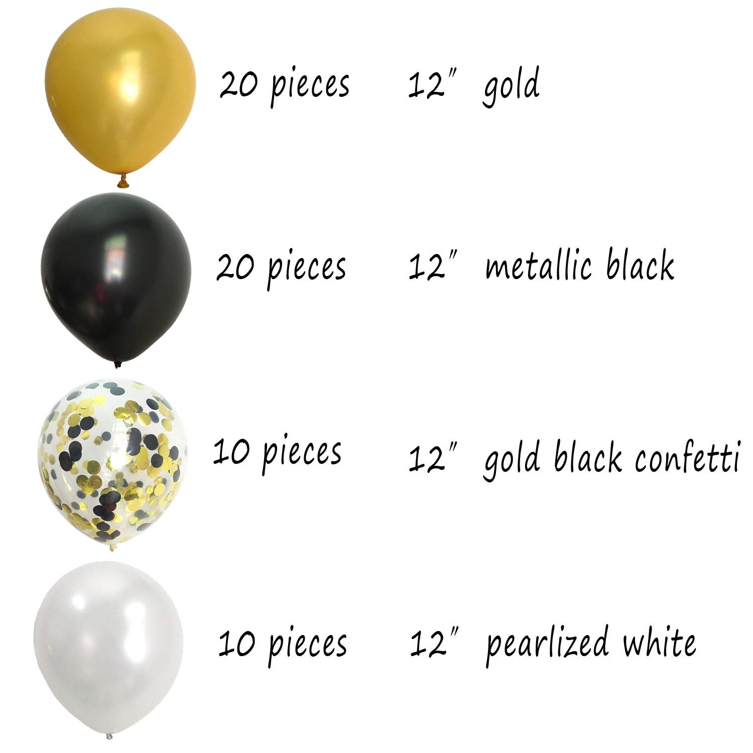 Black Gold Confetti Balloons for Party Decor - Birthday Wedding Graduation Decorations