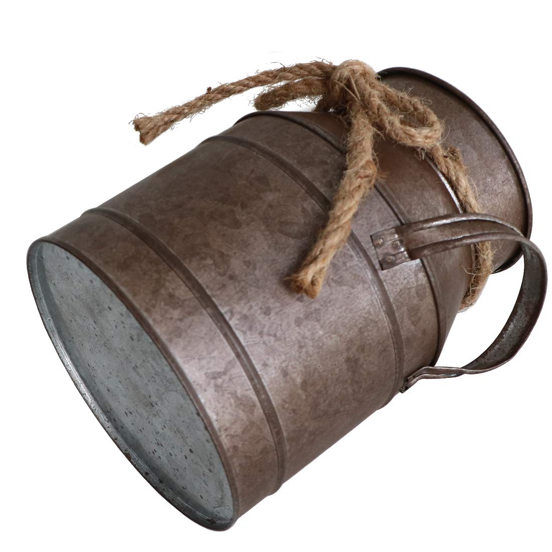 Rustic Metal Flower Vase - Shabby Chic Milk Can Bucket with Rust Paint Finish | Primitive Farmhouse Decor for Country Home, Wedding Centerpiece & Garden Accent