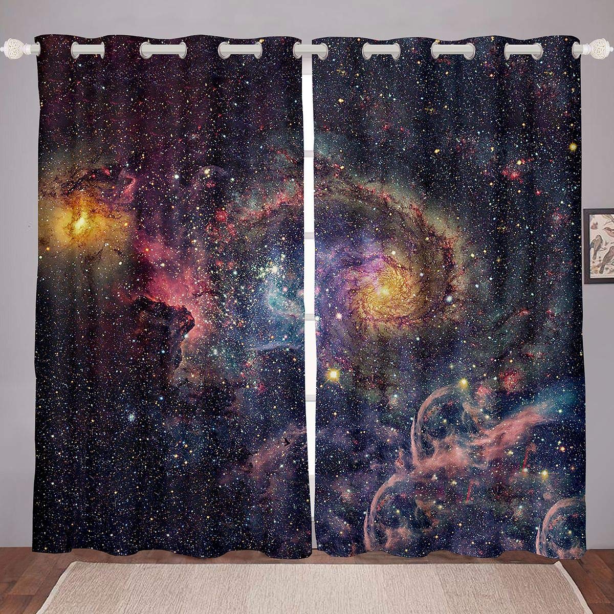 Glitter Galaxy Space Curtains - Starry Sky Bedroom Decor for Kids & Teens