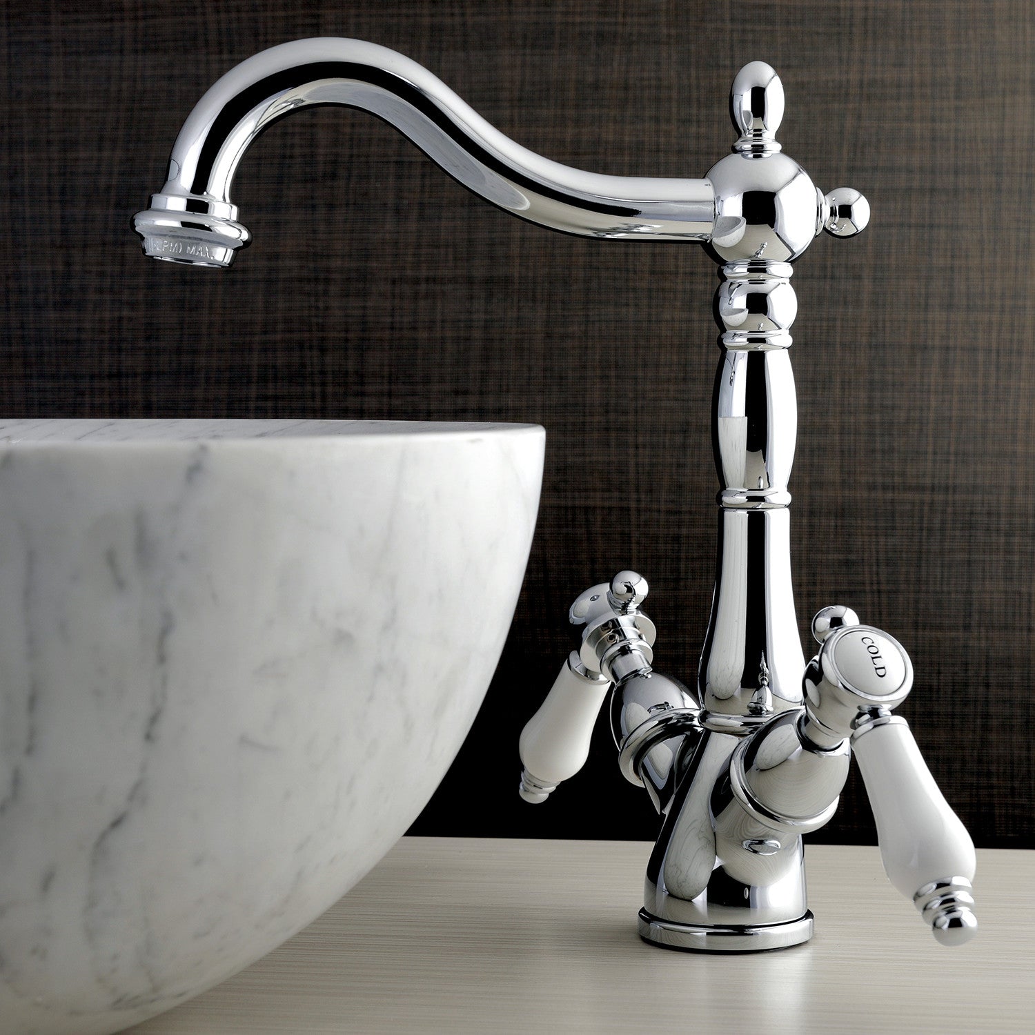 Bel Air KS1491BPL Modern Two Handle Deck Mount Vessel Faucet - 1 or 3 Hole Installation - Polished Chrome Finish - Perfect for Bathroom Vanities & Powder Rooms