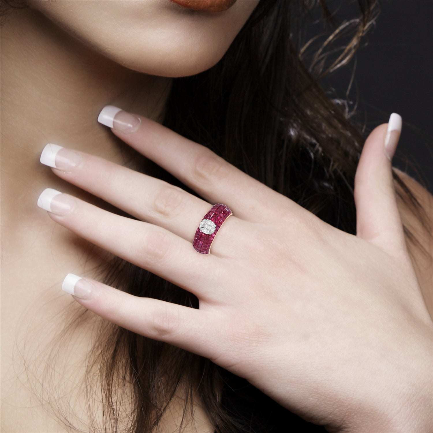 18k Rose Gold Channel Set Ruby & Rose Cut Diamond Band Ring for Women - Elegant Wedding, Engagement, Anniversary Jewelry Gift