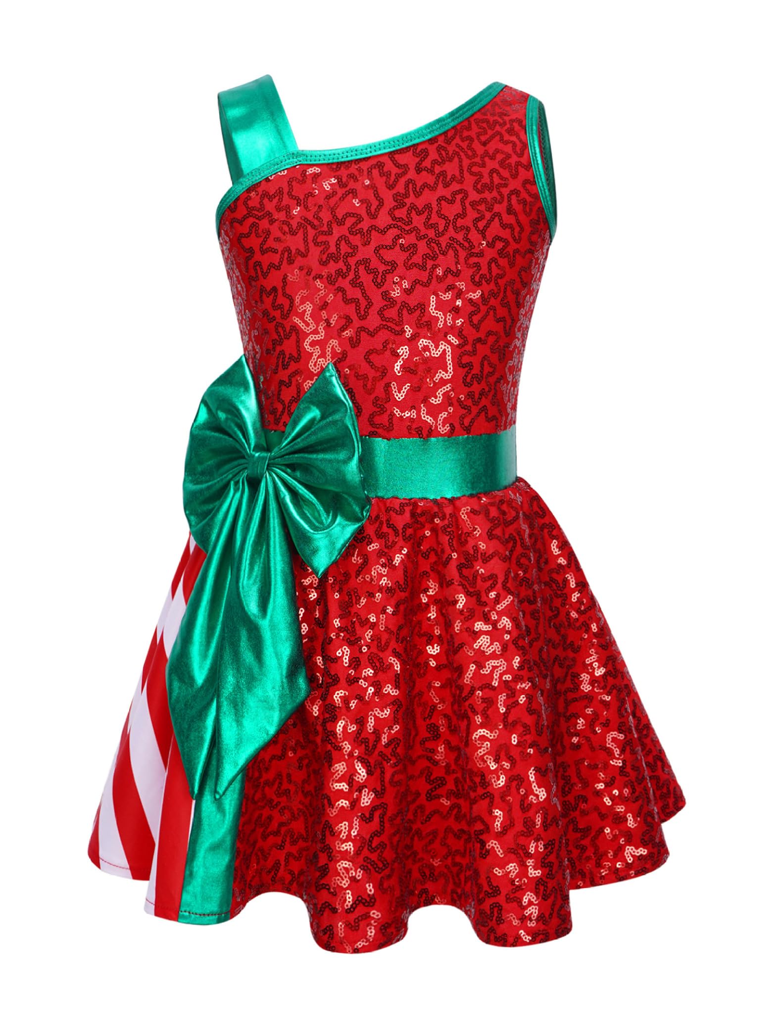 Girls Christmas Dance Costume - Santa Elf Fancy Dress with Shiny Sequins Tutu Leotard for Holiday Performances & Xmas Parties