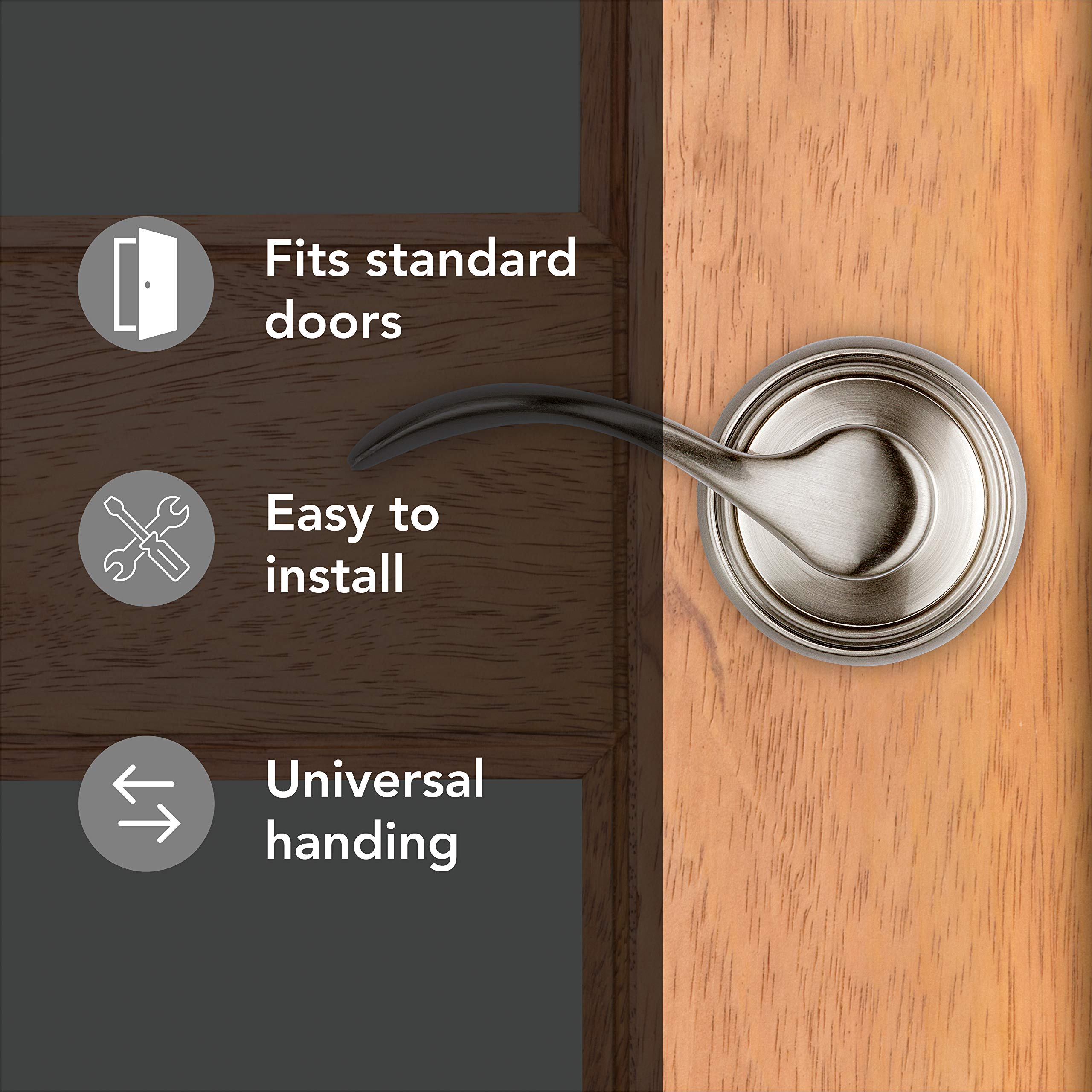 Baldwin Tobin Reversible Interior Passage Door Lever - Non-Locking Hallway Closet Bedroom Door Handle with Microban Antimicrobial Protection in Satin Nickel Finish - Perfect for Residential Homes, Offices, and Commercial Spaces