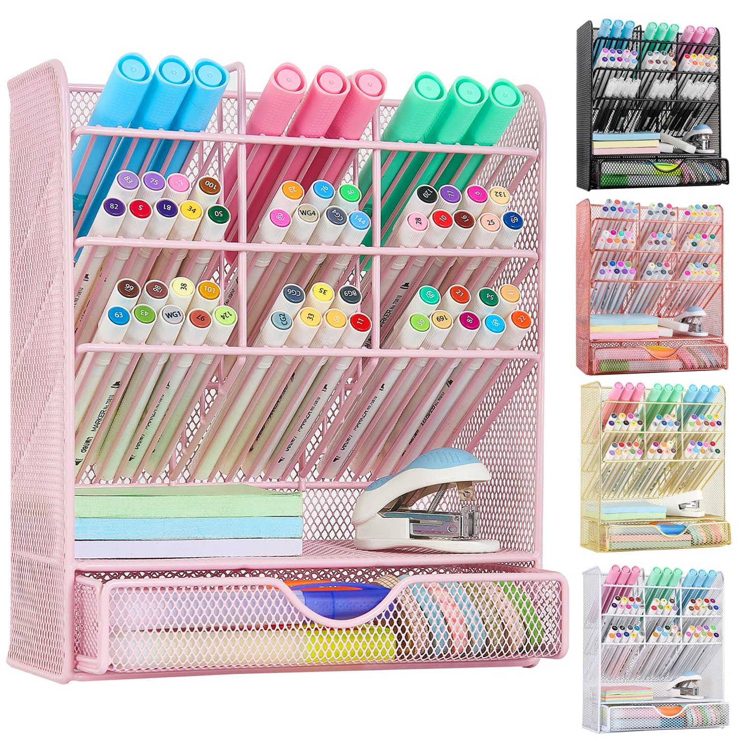 Spacrea 10-Compartment Pen Holder with Drawer - Stylish Desk Organizer for Office, School & Home - Perfect for Pens, Pencils, Markers & Stationery Storage