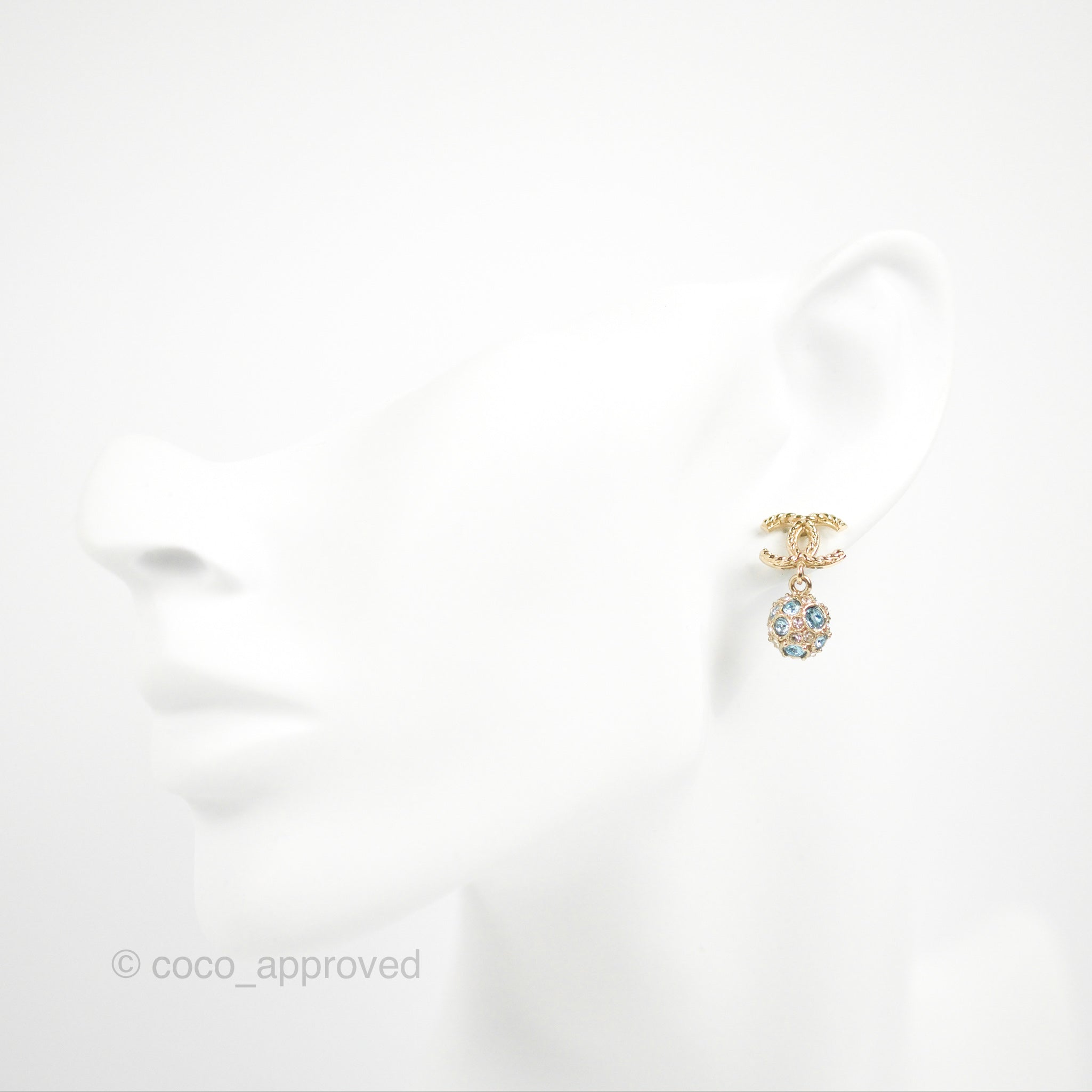 Chanel CC Blue Crystal Drop Earrings - Gold Tone 20V Fashion Jewelry for Women | Perfect for Parties, Weddings & Special Occasions
