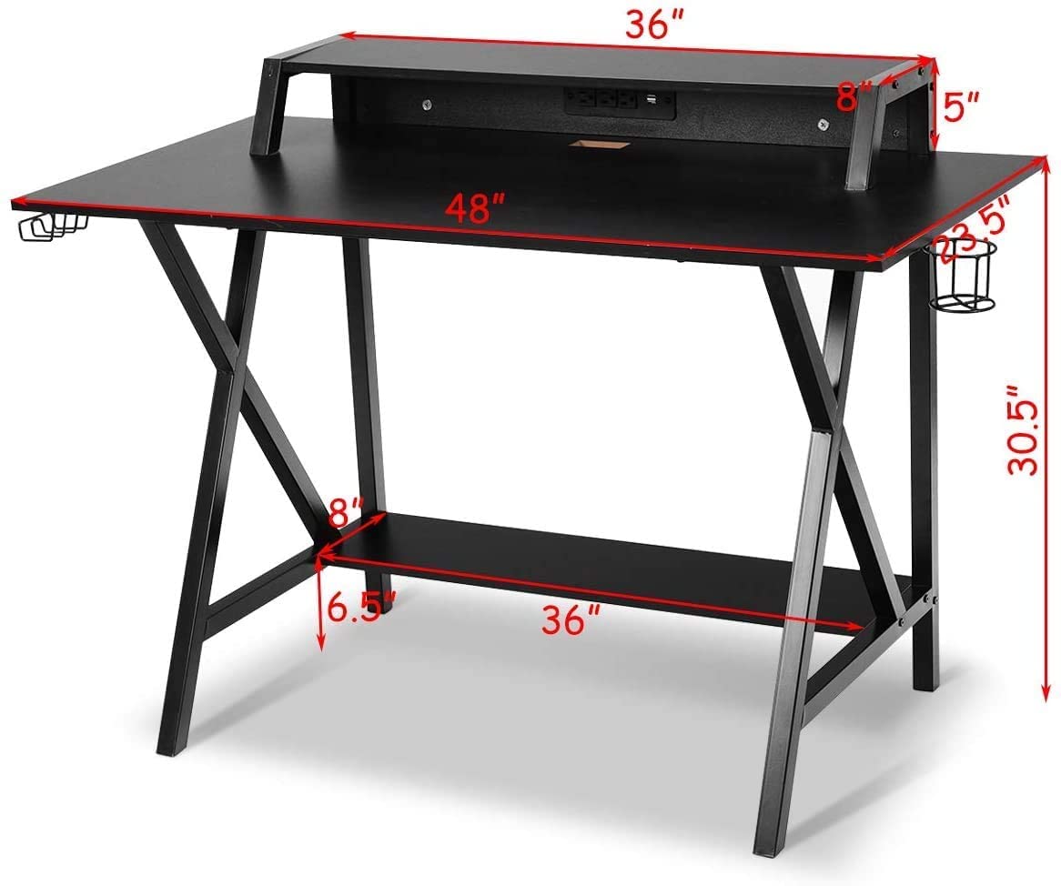 BUSHLY Gaming Desk - 55 Inch Black Computer Desk with Cup Holder, Headphone Hook & Cable Management | Ergonomic Home Office Desk for Gamers & Professionals | Perfect for Streaming, Video Editing & Remote Work